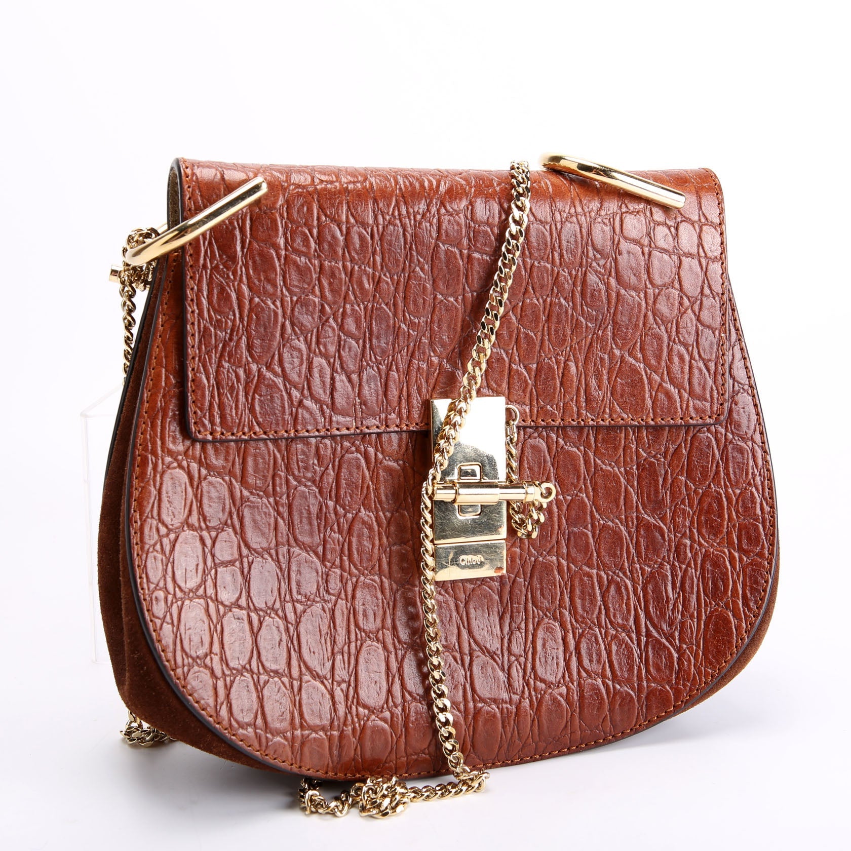 Drew Crossbody Crocodile Embossed Medium Brown