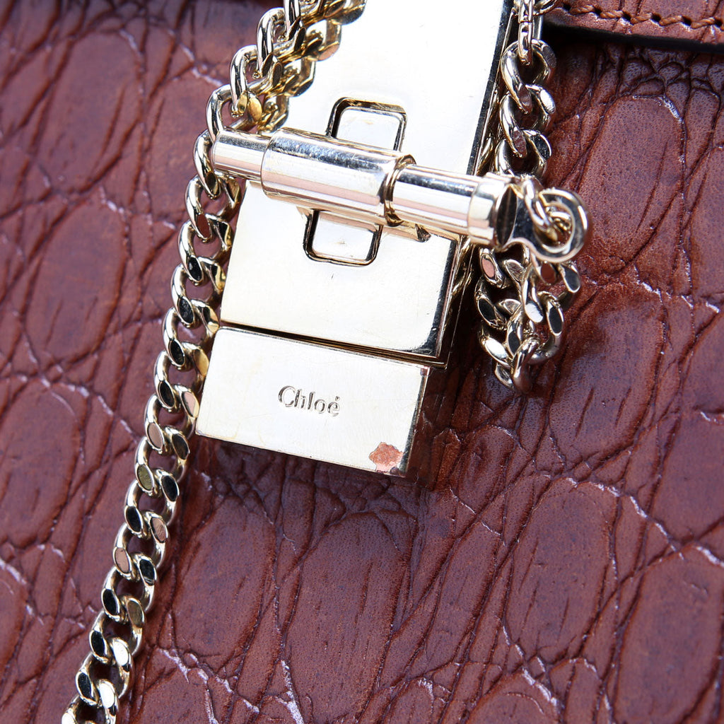 Drew Crossbody Crocodile Embossed Medium Brown