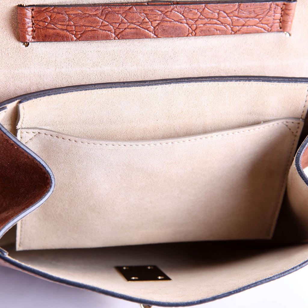 Drew Crossbody Crocodile Embossed Medium Brown