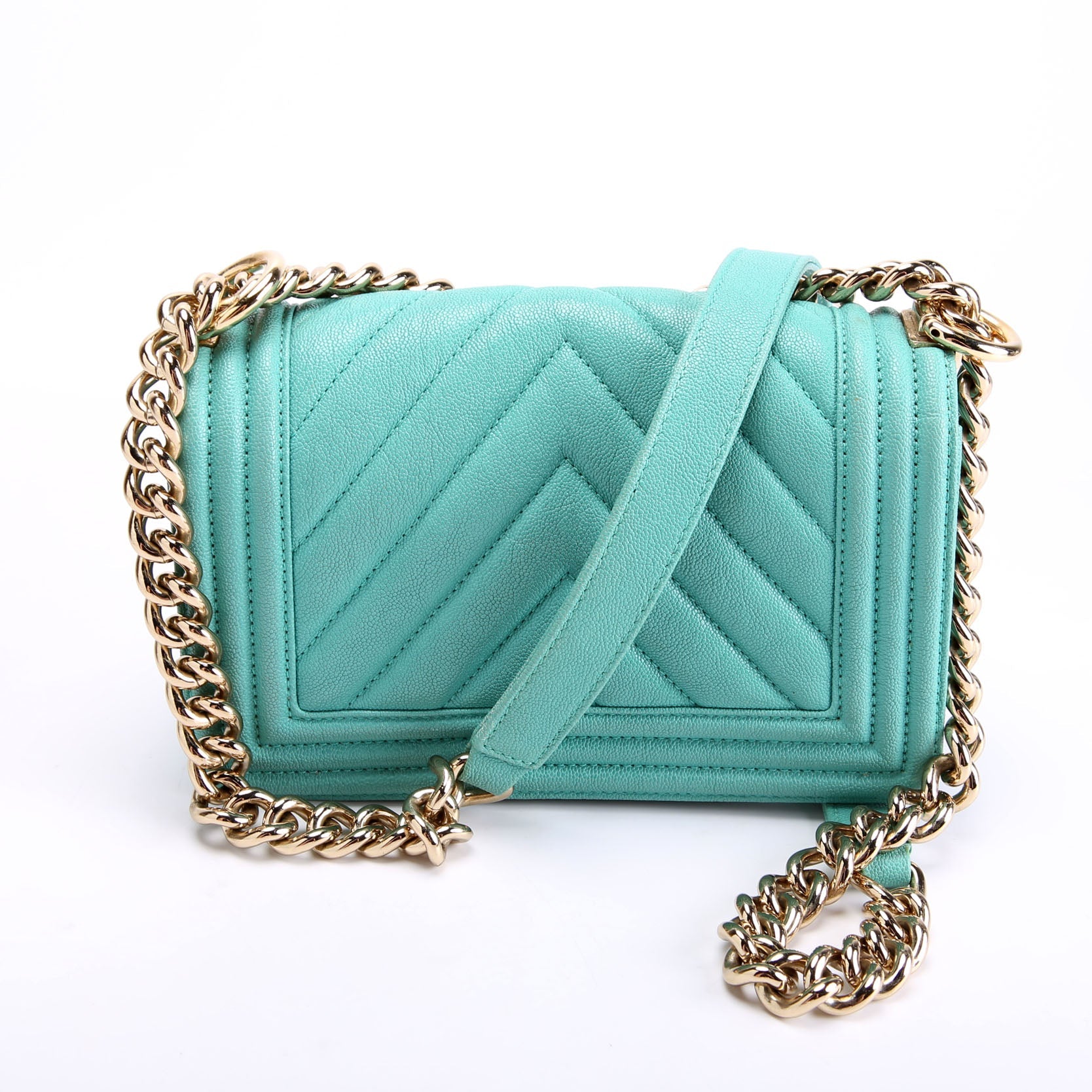 Boy Flap Small Chevron Caviar 27M Teal