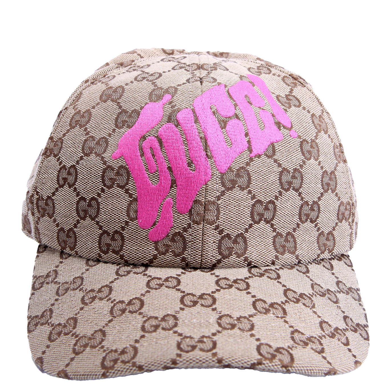 838034 GG Canvas Print Logo Hat Size M Beige/Pink