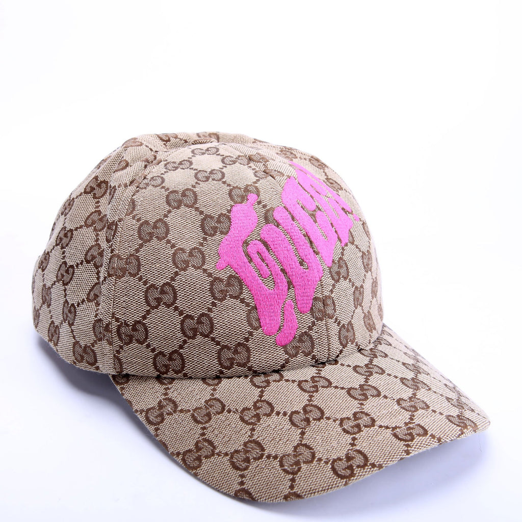 838034 GG Canvas Print Logo Hat Size M Beige/Pink