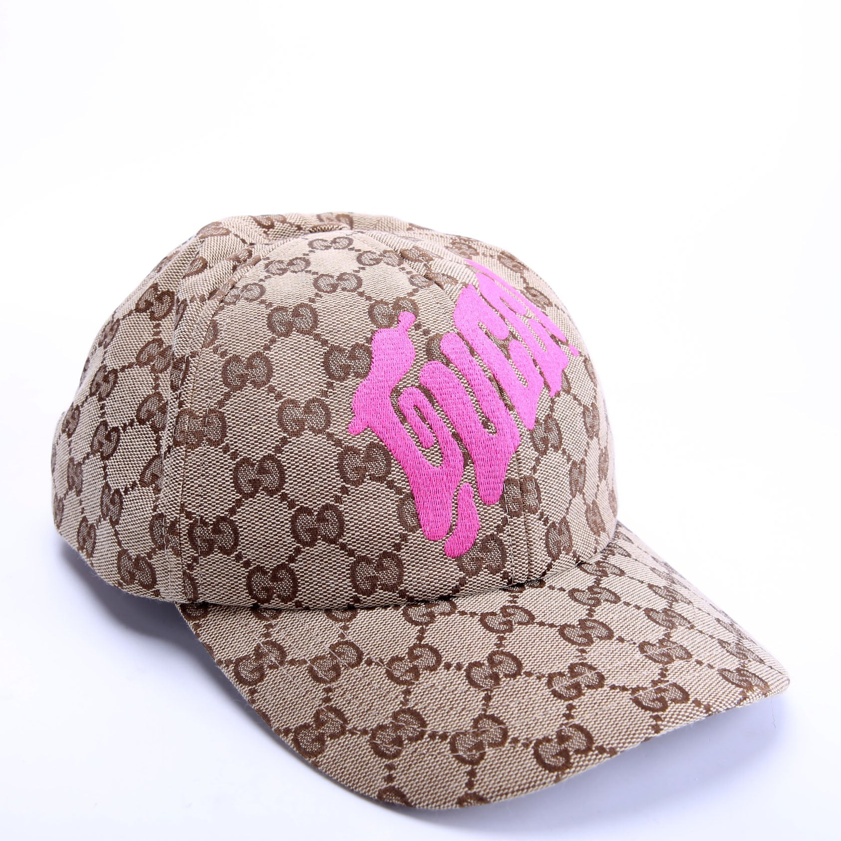 838034 GG Canvas Print Logo Hat Size M Beige/Pink