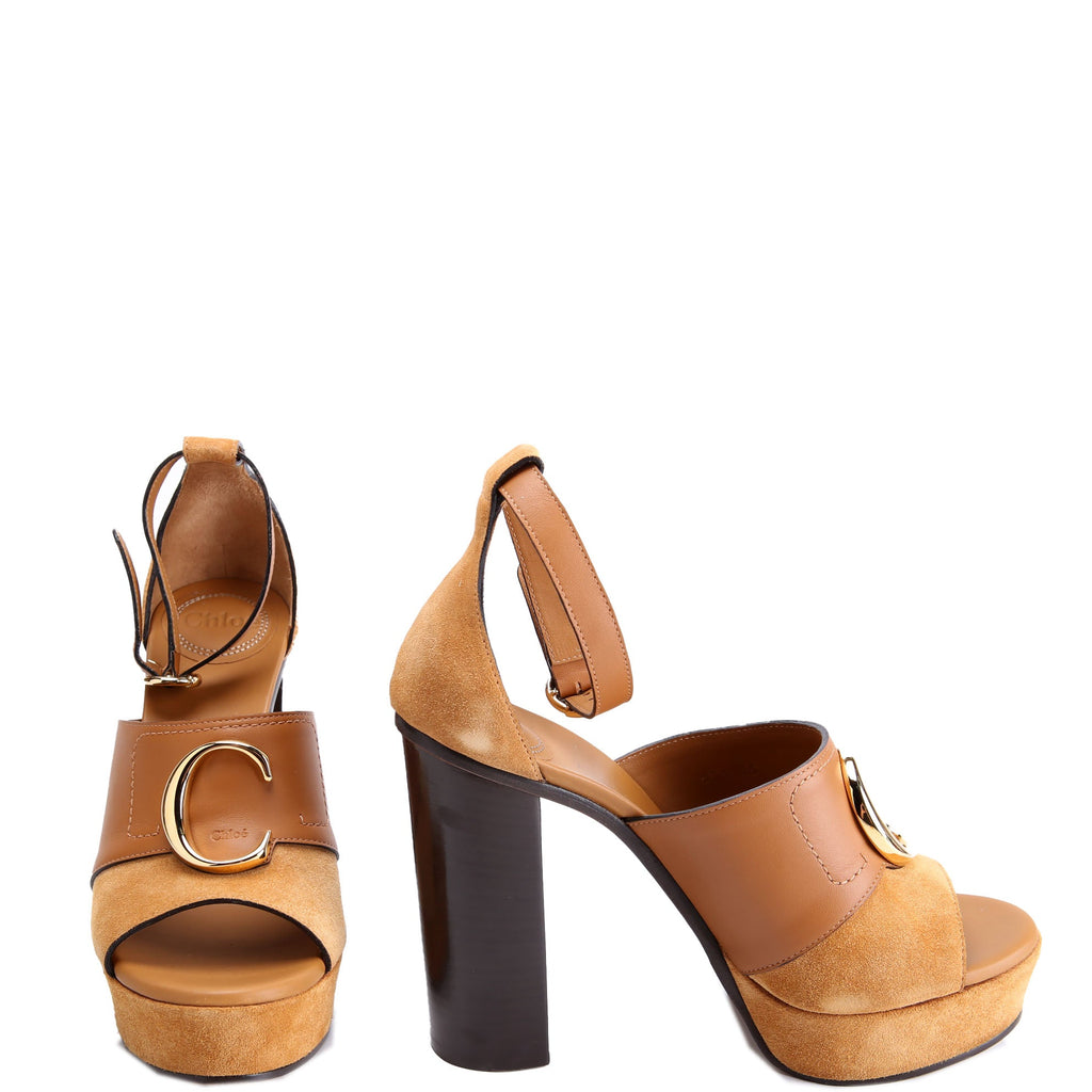 C Logo Platform Sandal Heels Size 39 Tan