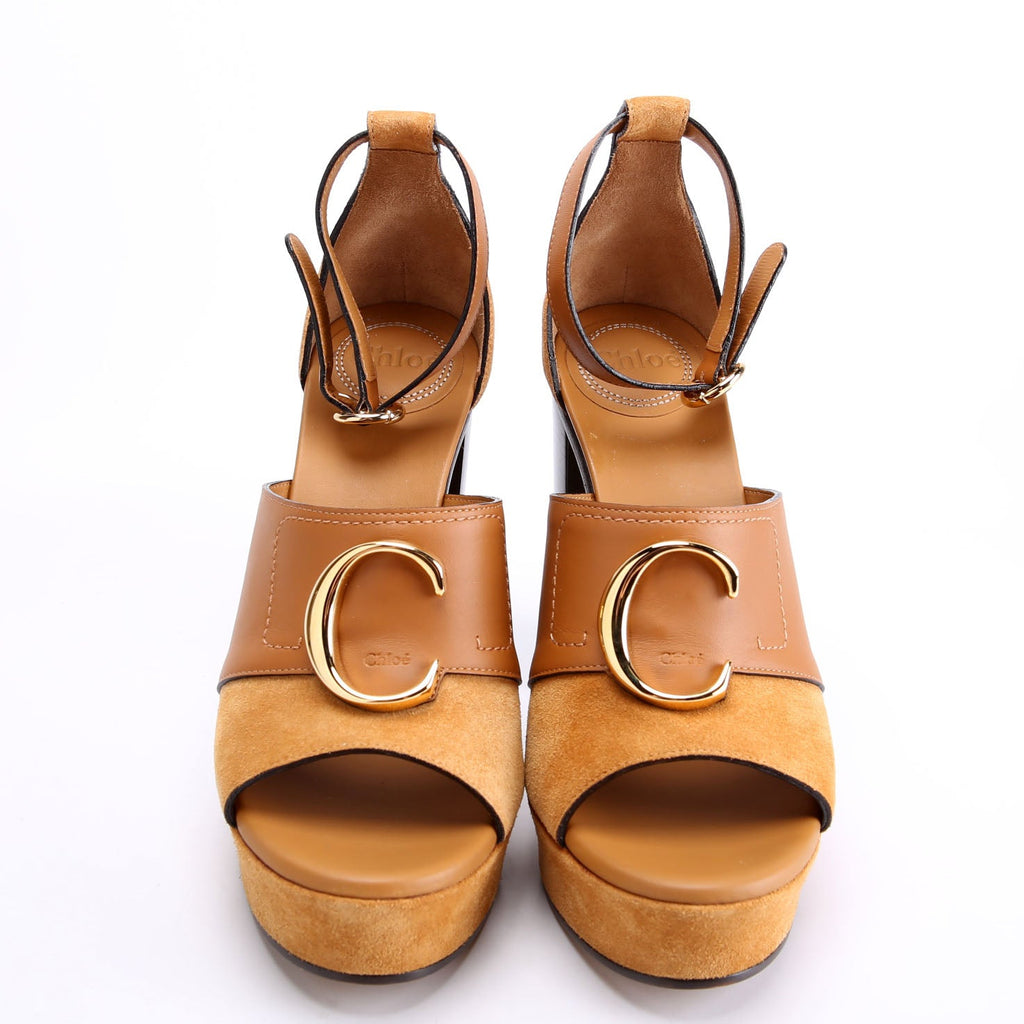 C Logo Platform Sandal Heels Size 39 Tan