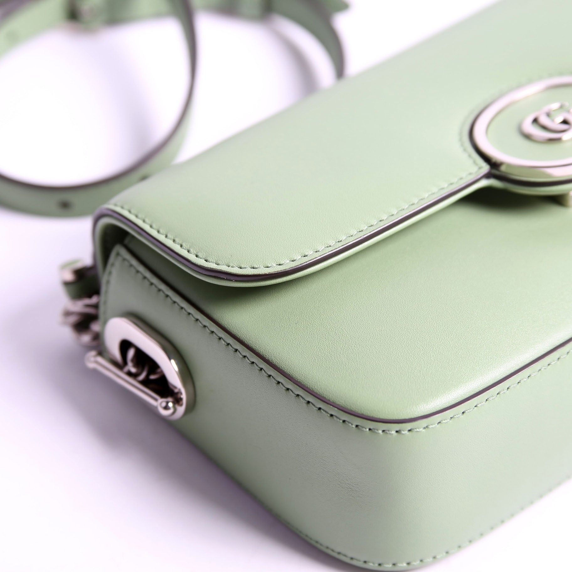 739722 Petite GG Mini Shoulder Bag Calfskin Green