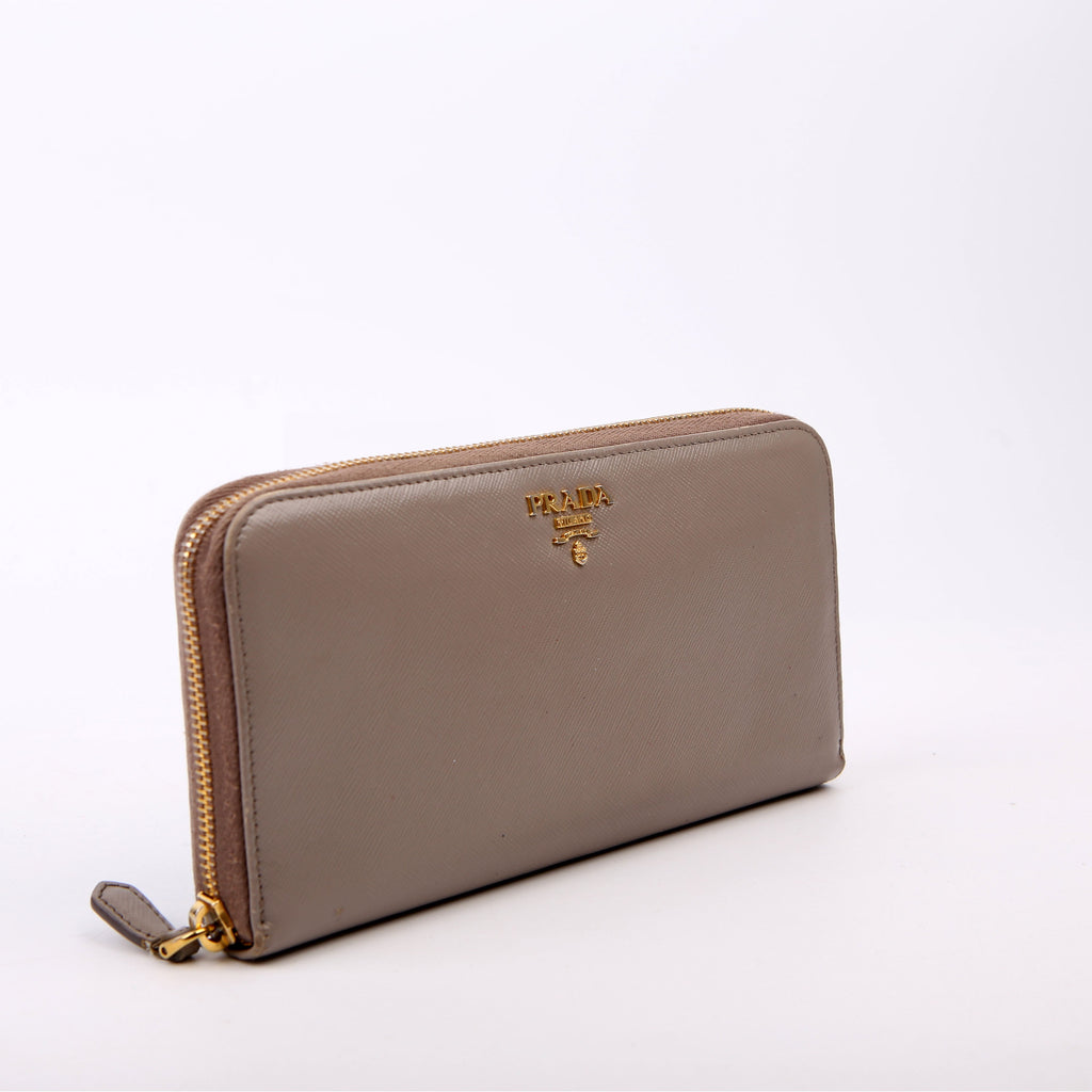 Prada Saffiano Zip Around Wallet Black
