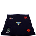 Embroidered Logos Wool Scarf Navy