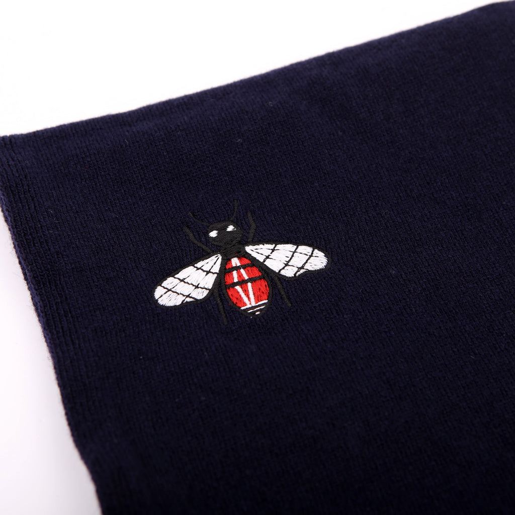 Embroidered Logos Wool Scarf Navy