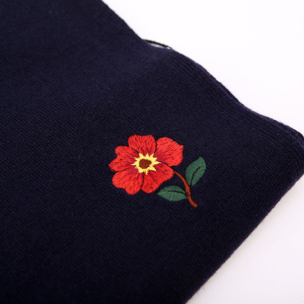 Embroidered Logos Wool Scarf Navy