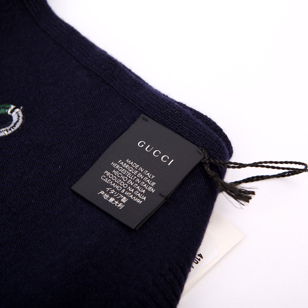 Embroidered Logos Wool Scarf Navy