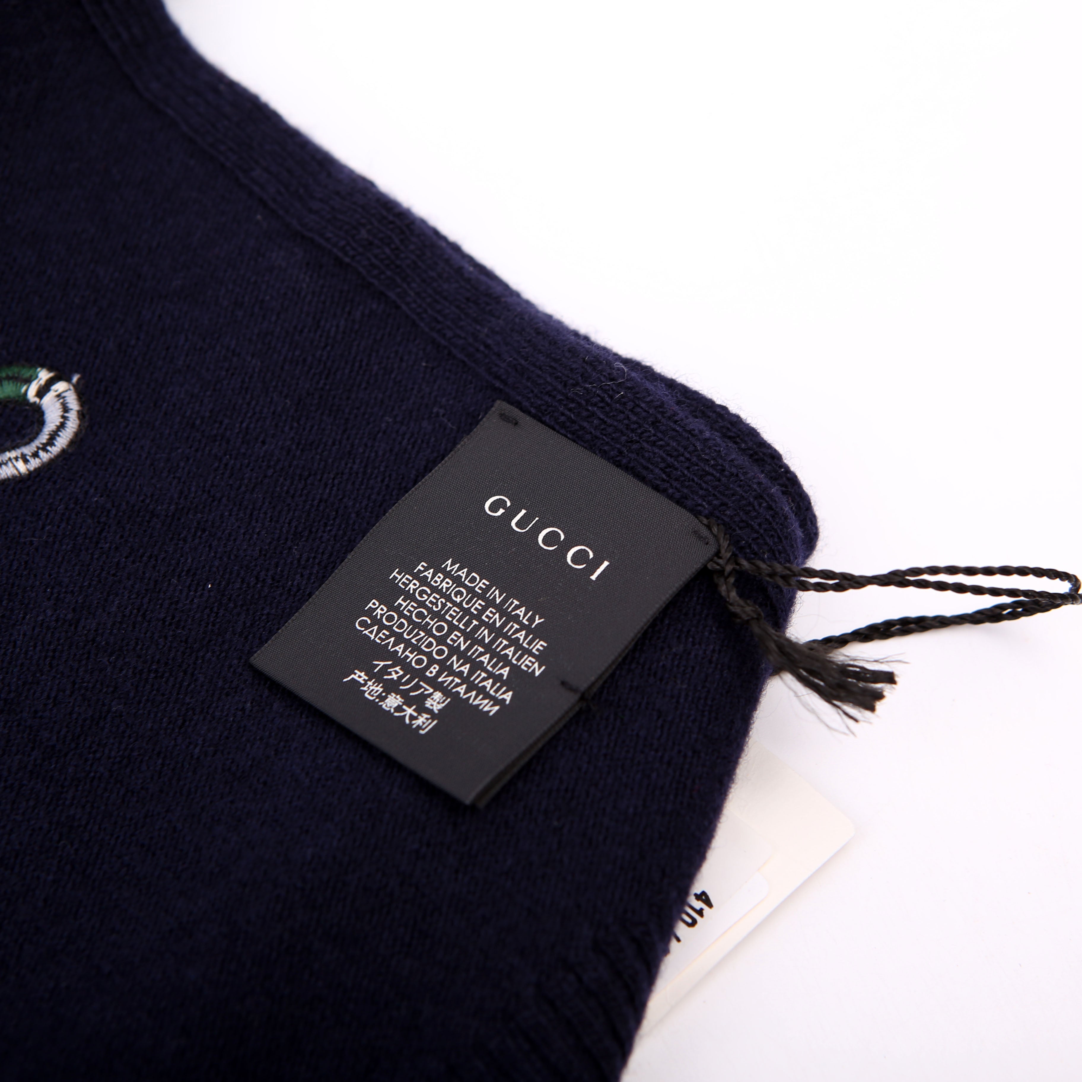 Embroidered Logos Wool Scarf Navy
