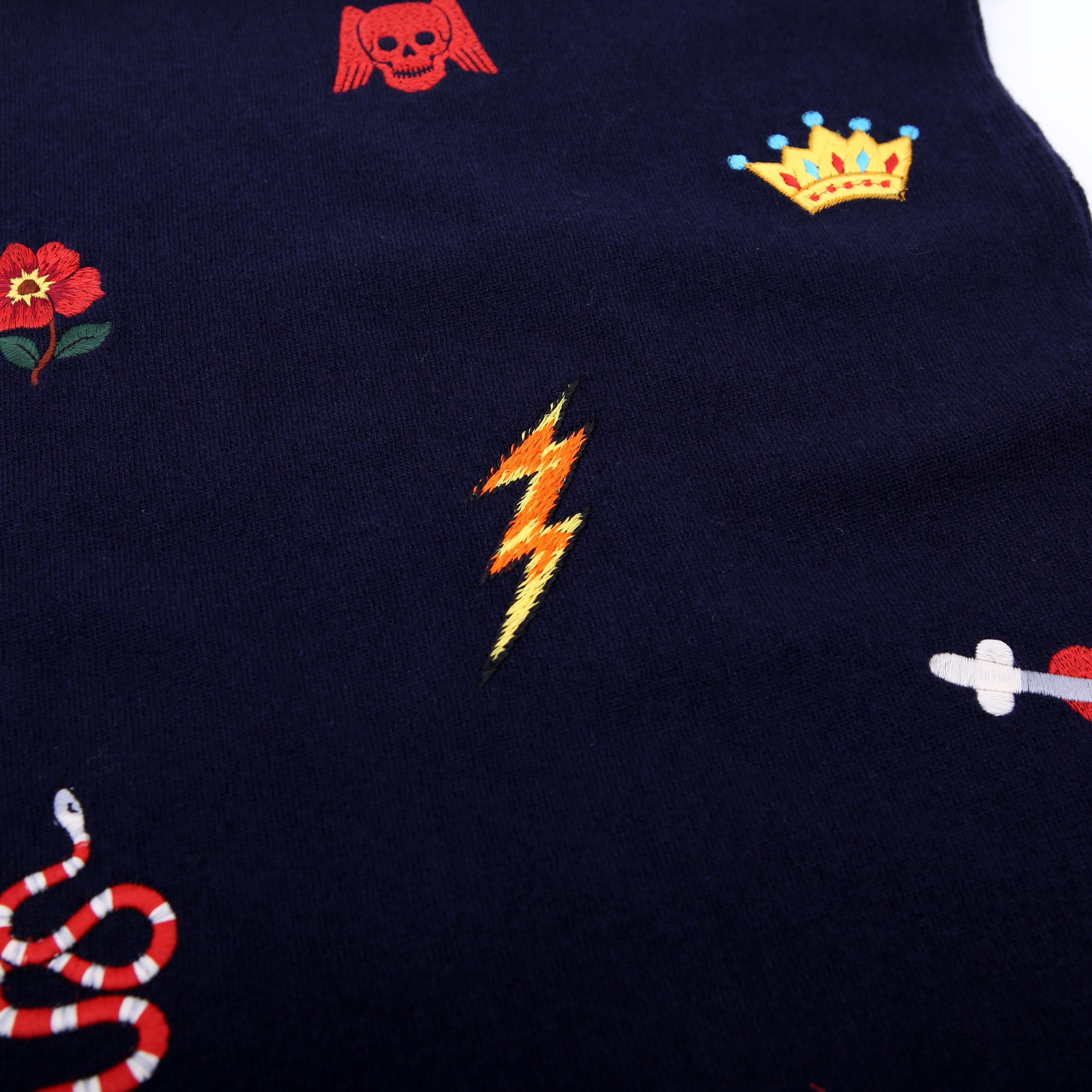 Embroidered Logos Wool Scarf Navy
