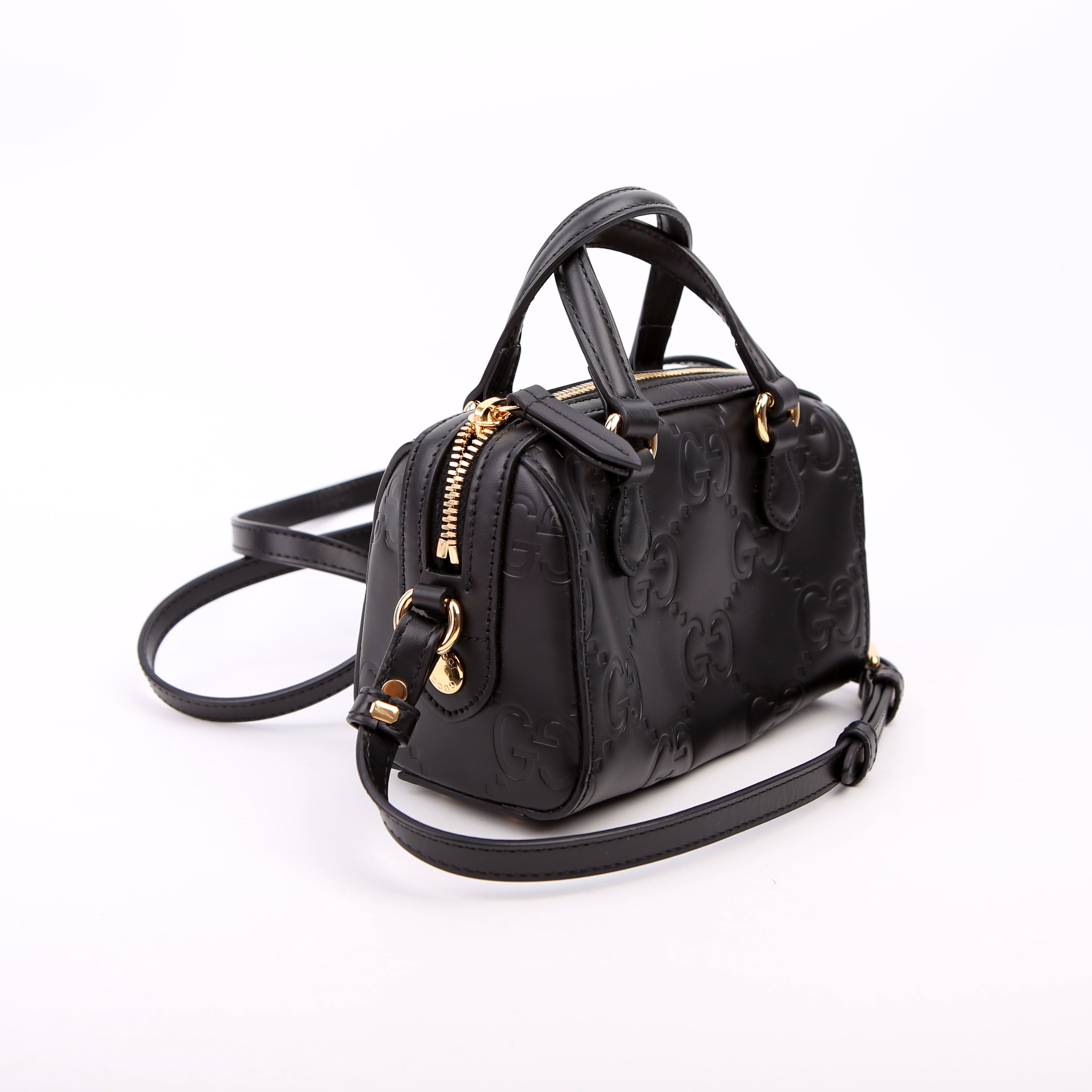 790130 Jumbo GG Leather Mini Boston Black