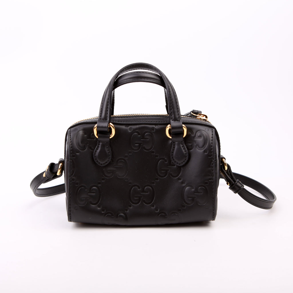 790130 Jumbo GG Leather Mini Boston Black
