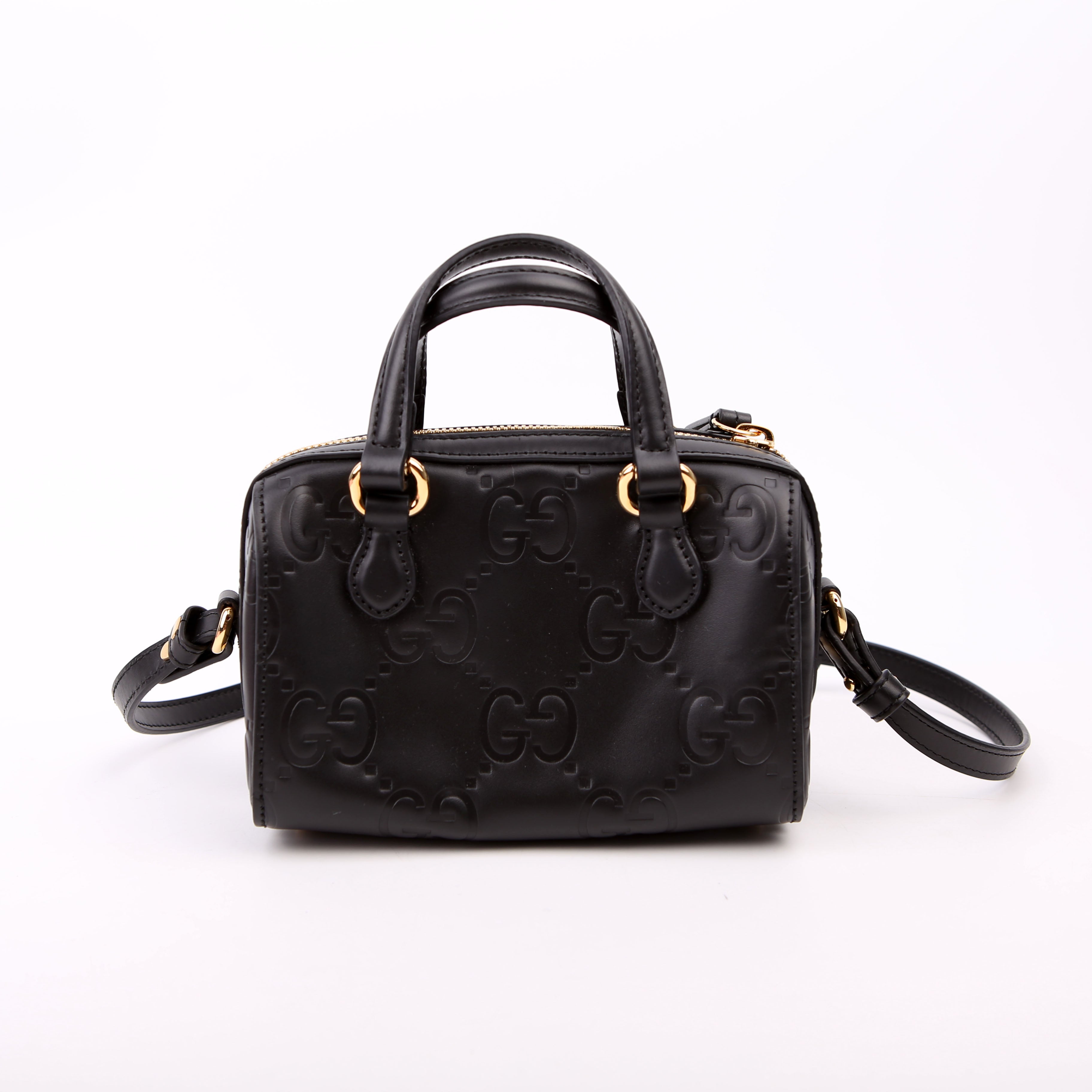 790130 Jumbo GG Leather Mini Boston Black