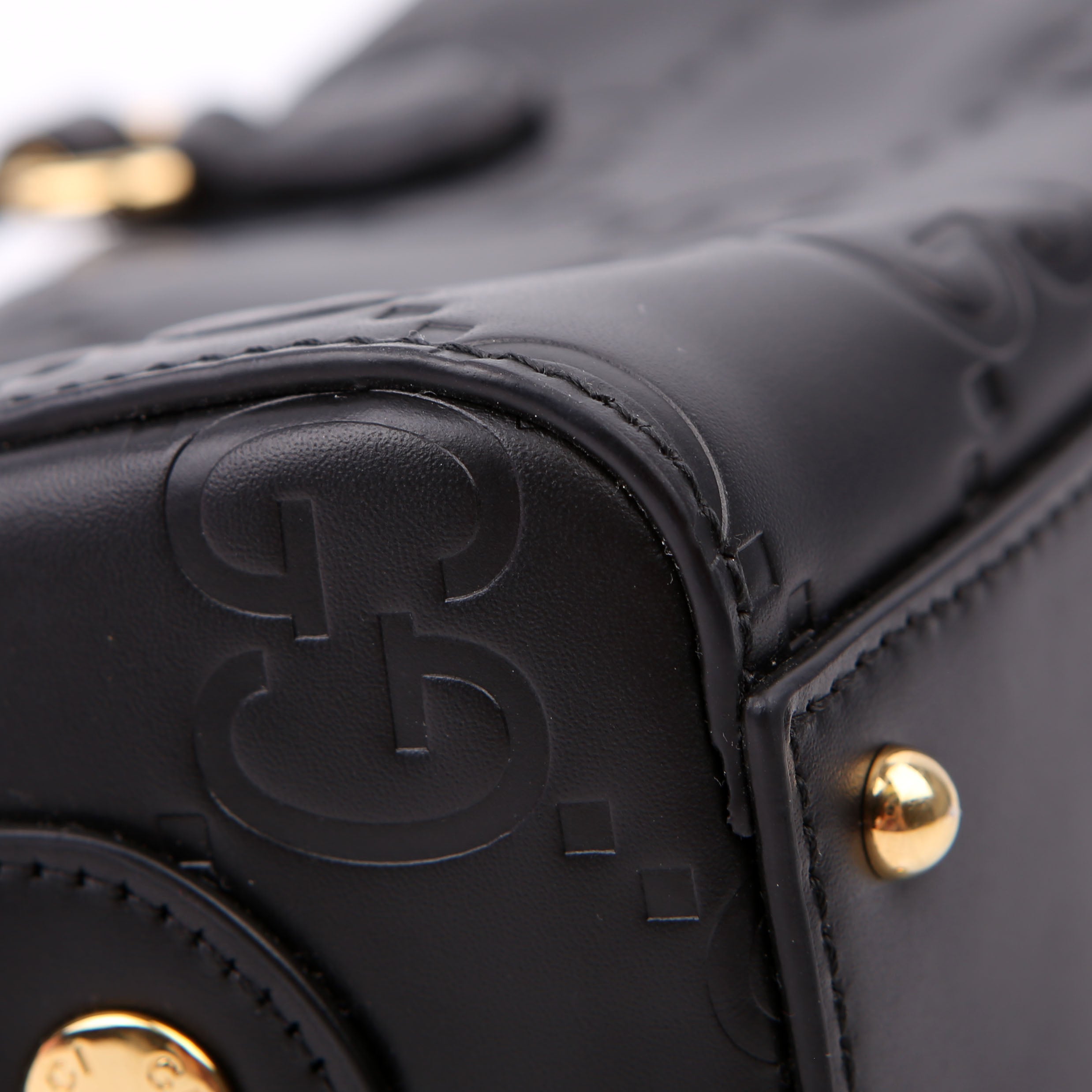 790130 Jumbo GG Leather Mini Boston Black