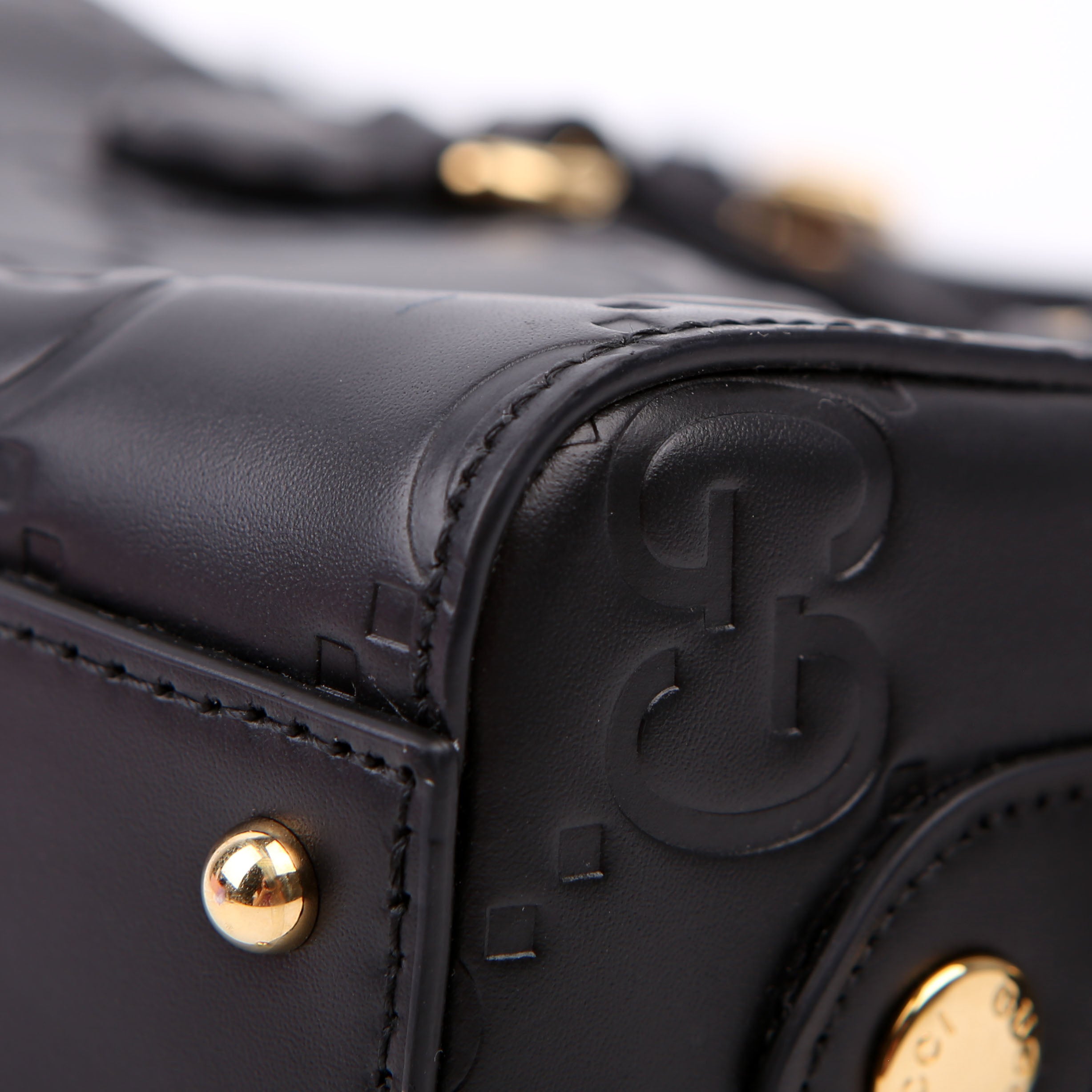 790130 Jumbo GG Leather Mini Boston Black