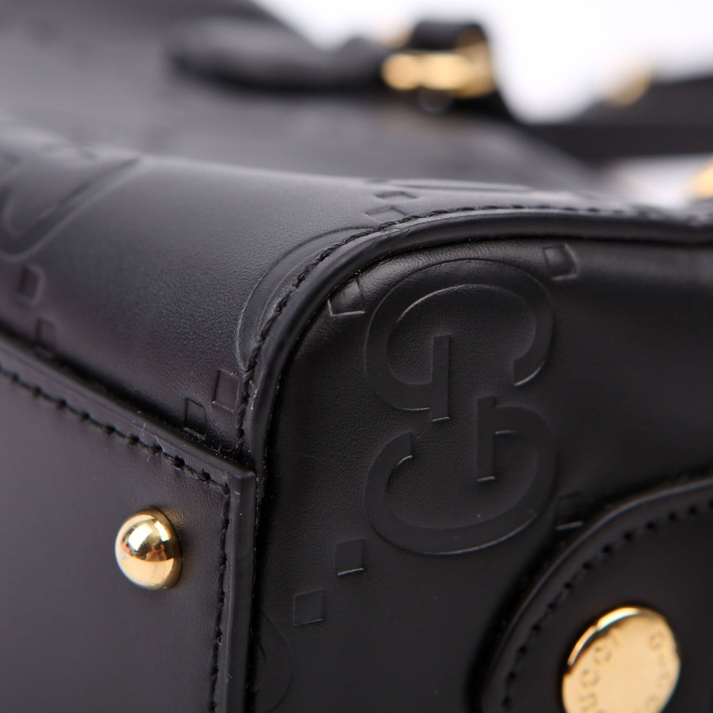 790130 Jumbo GG Leather Mini Boston Black