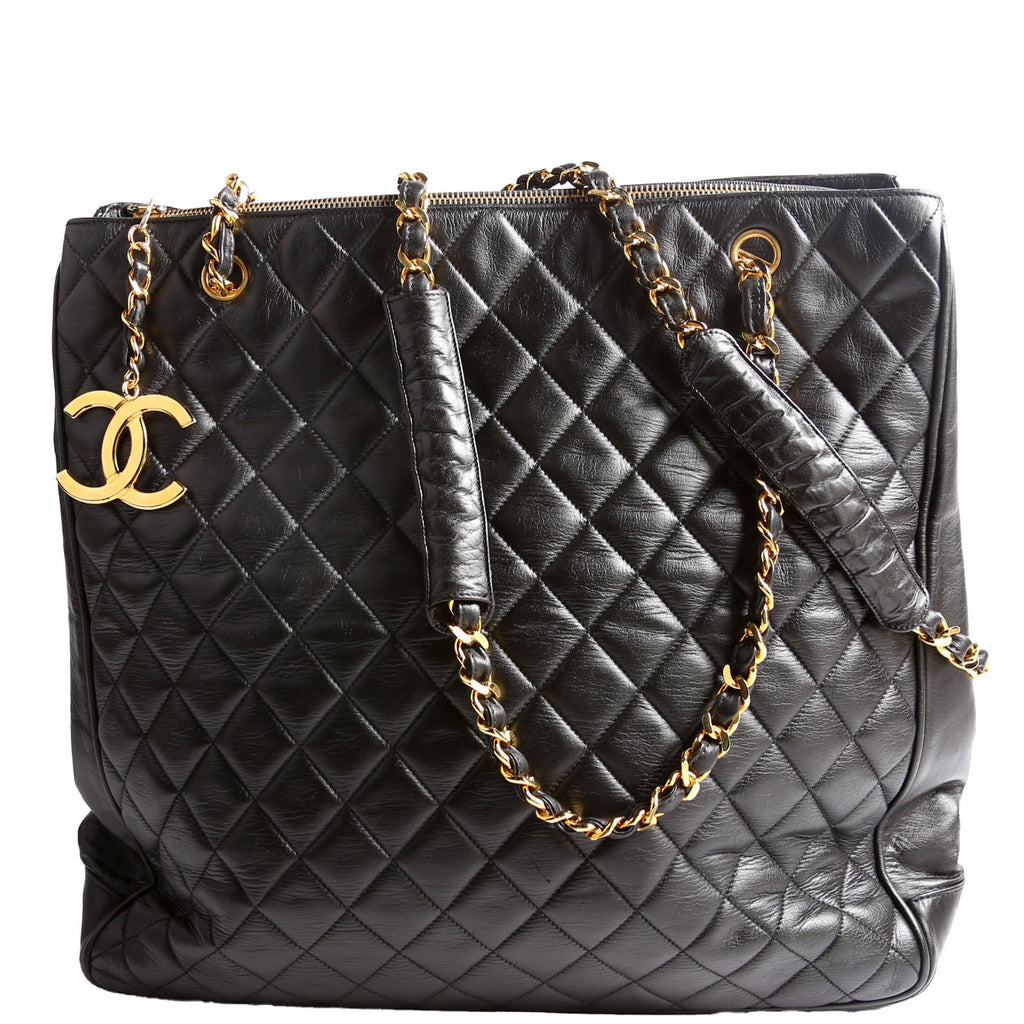 Quilted Lambskin Chain Shoulder Tote 1M Black