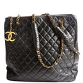 Quilted Lambskin Chain Shoulder Tote 1M Black