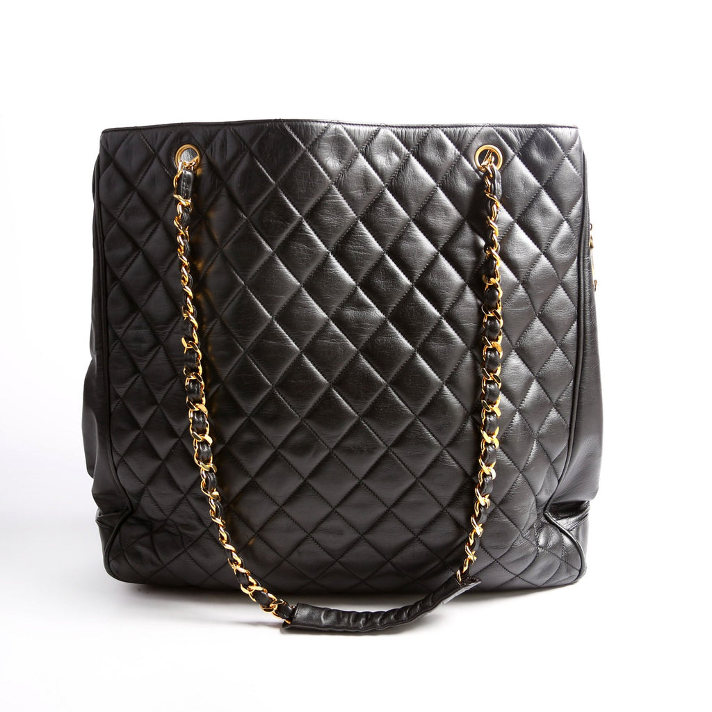 Quilted Lambskin Chain Shoulder Tote 1M Black