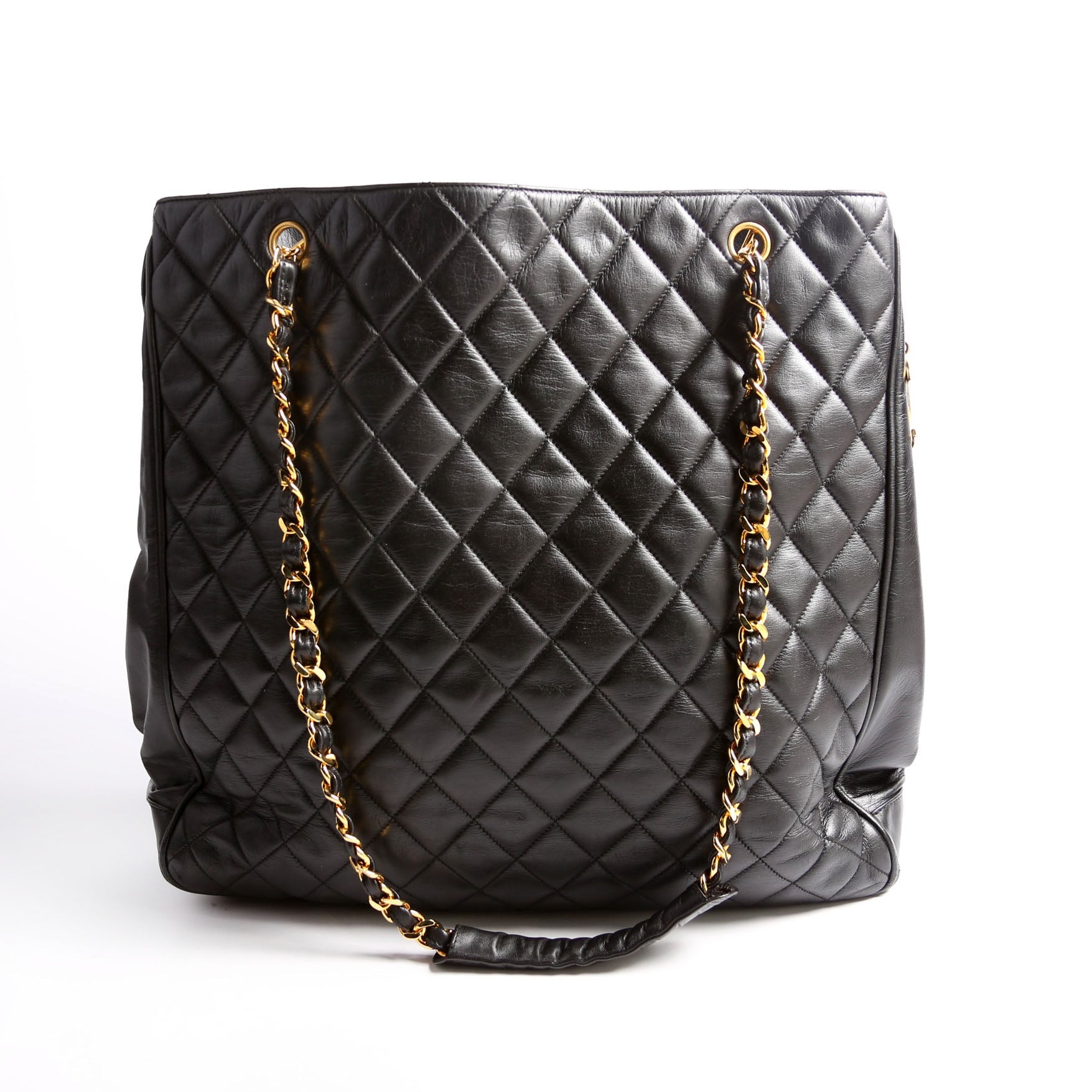 Quilted Lambskin Chain Shoulder Tote 1M Black