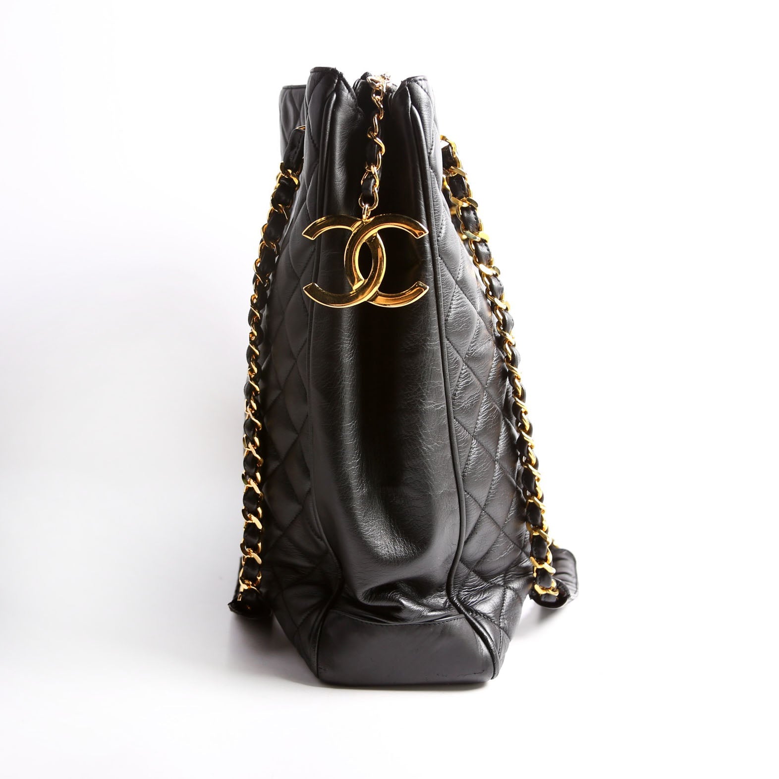 Quilted Lambskin Chain Shoulder Tote 1M Black