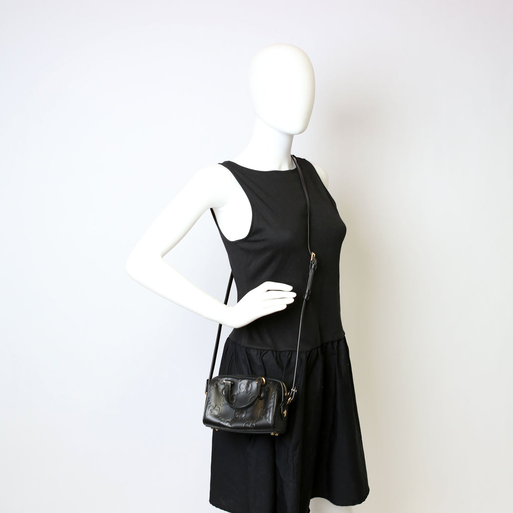 790130 Jumbo GG Leather Mini Boston Black