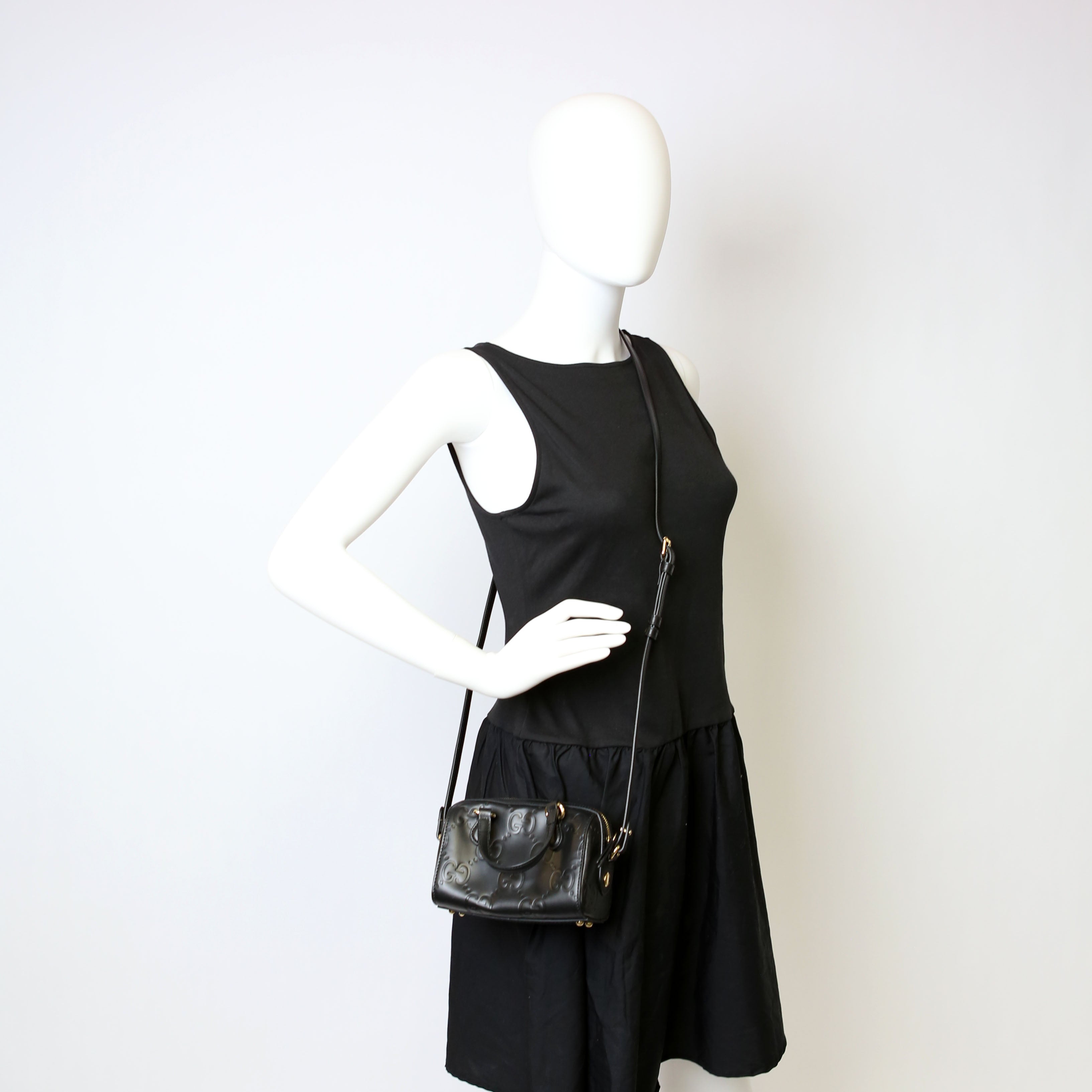 790130 Jumbo GG Leather Mini Boston Black