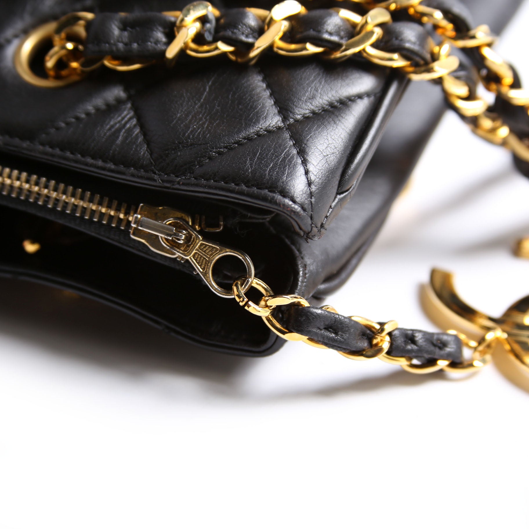 Quilted Lambskin Chain Shoulder Tote 1M Black
