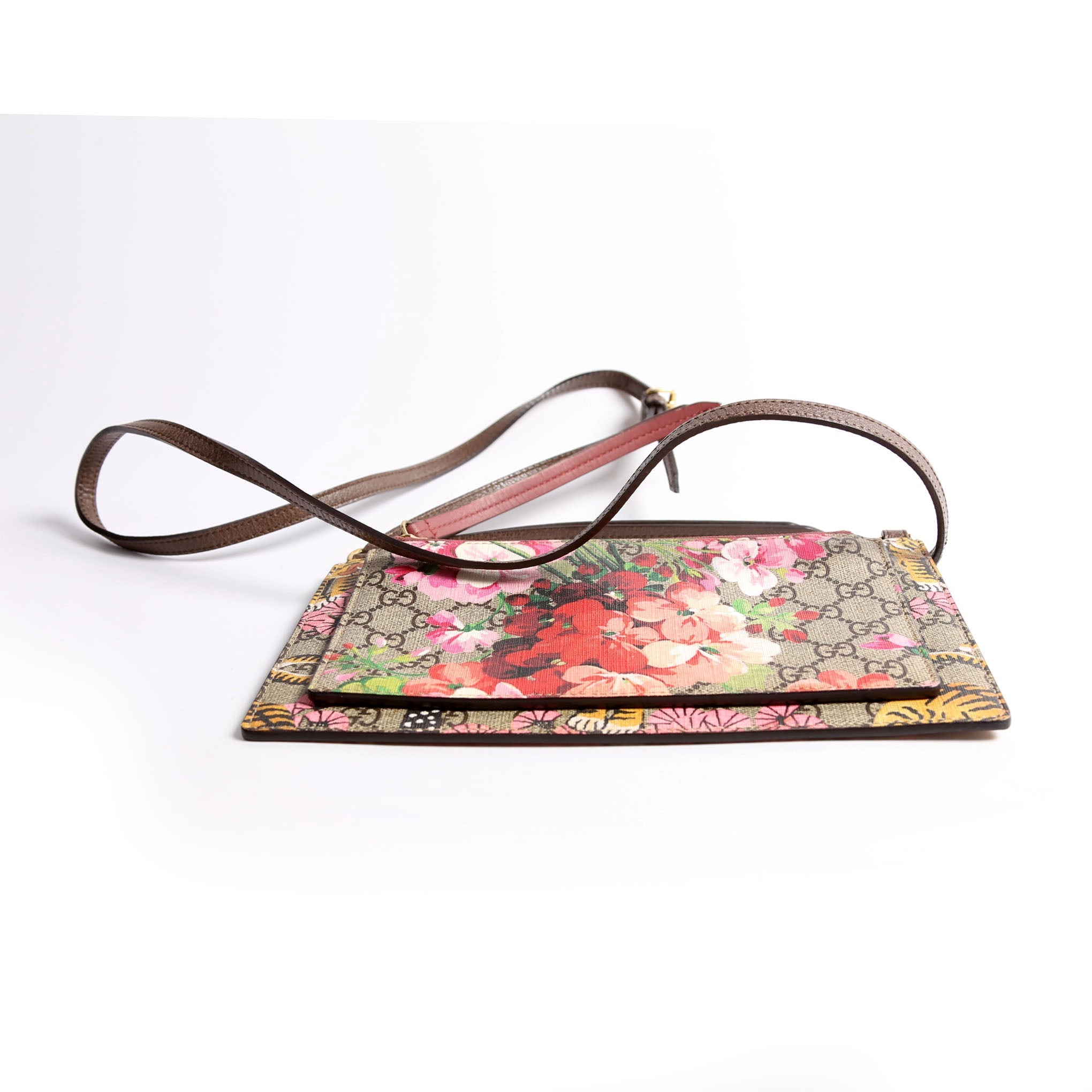 Gucci 454111 GG Supreme Blooms/Bengal Double Zip Shoulder Bag