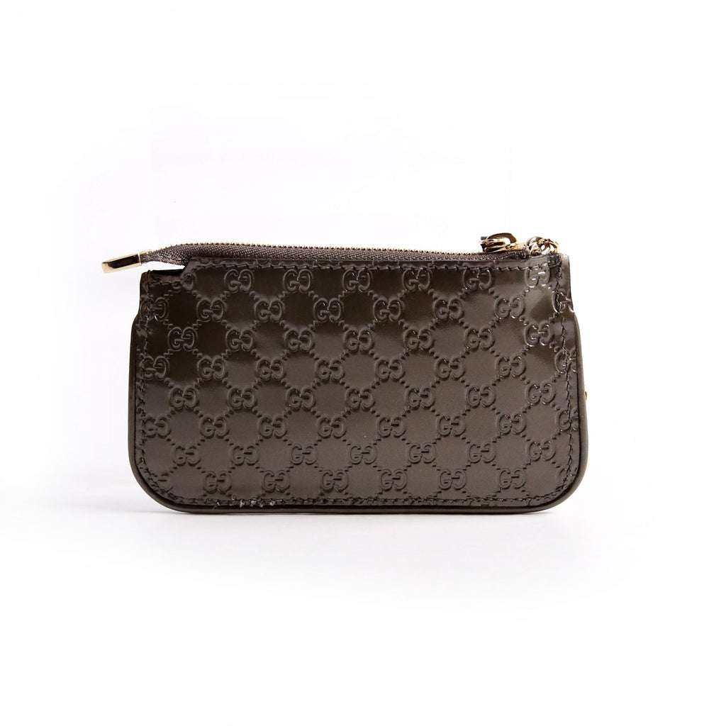 233183 Micro Guccissima Patent Key Pouch Gray