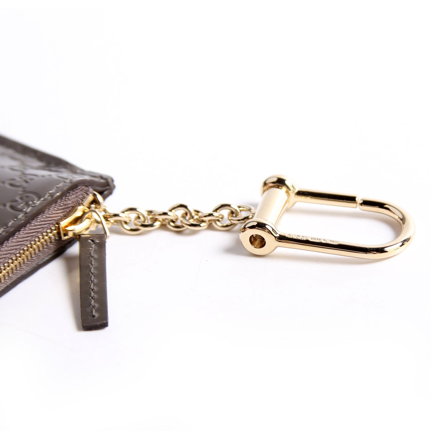 233183 Micro Guccissima Patent Key Pouch Gray