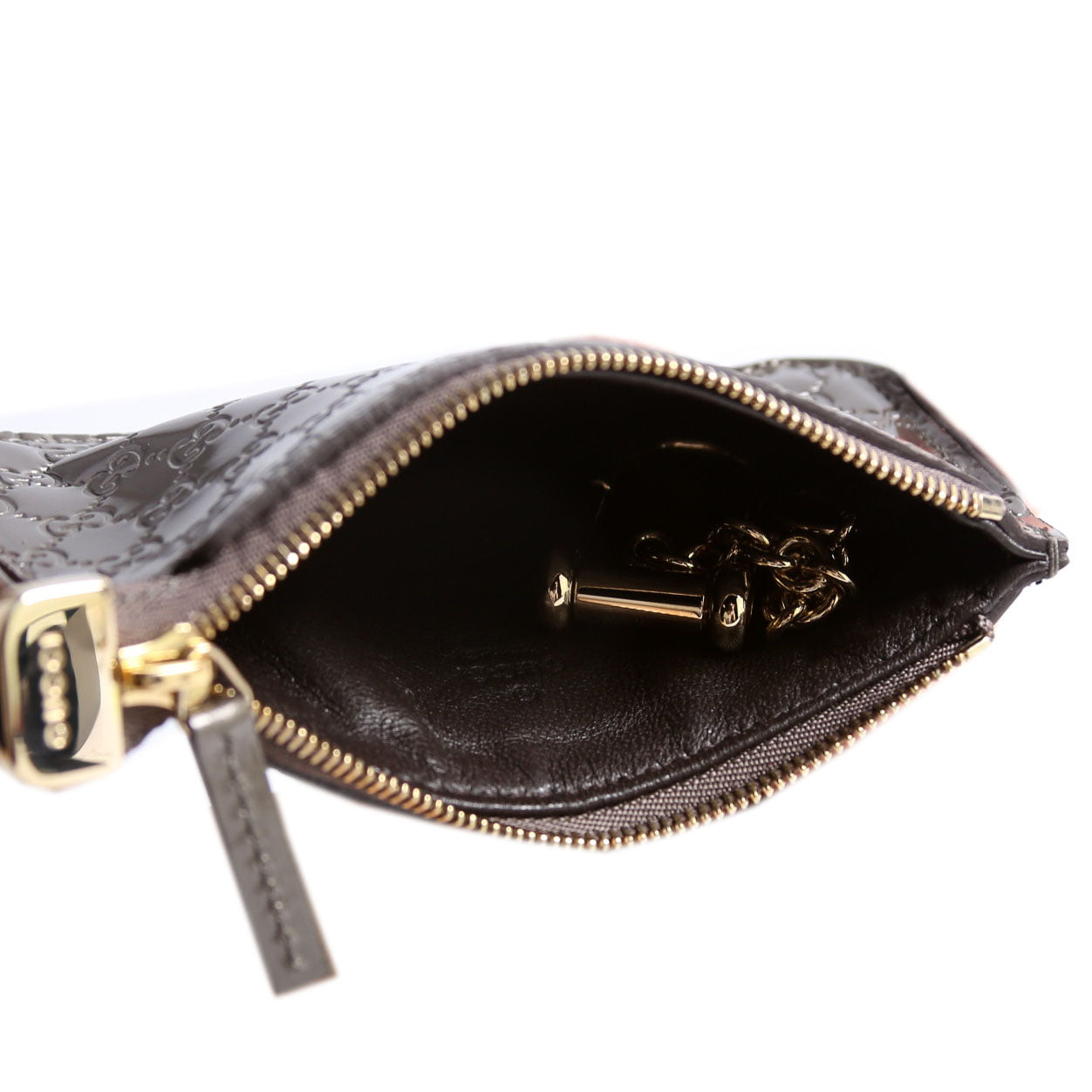 233183 Micro Guccissima Patent Key Pouch Gray