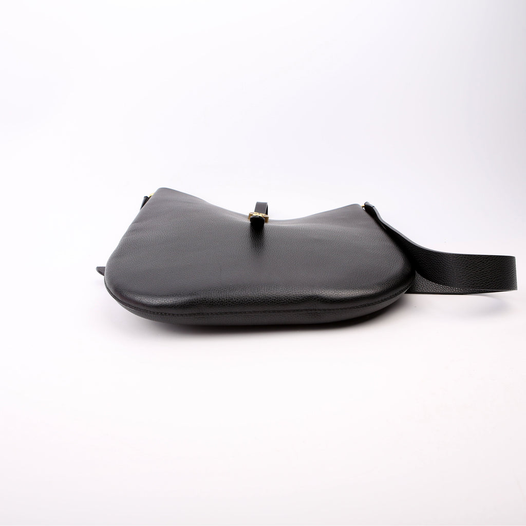 Anne Grain Calfskin Saddle Bag Black
