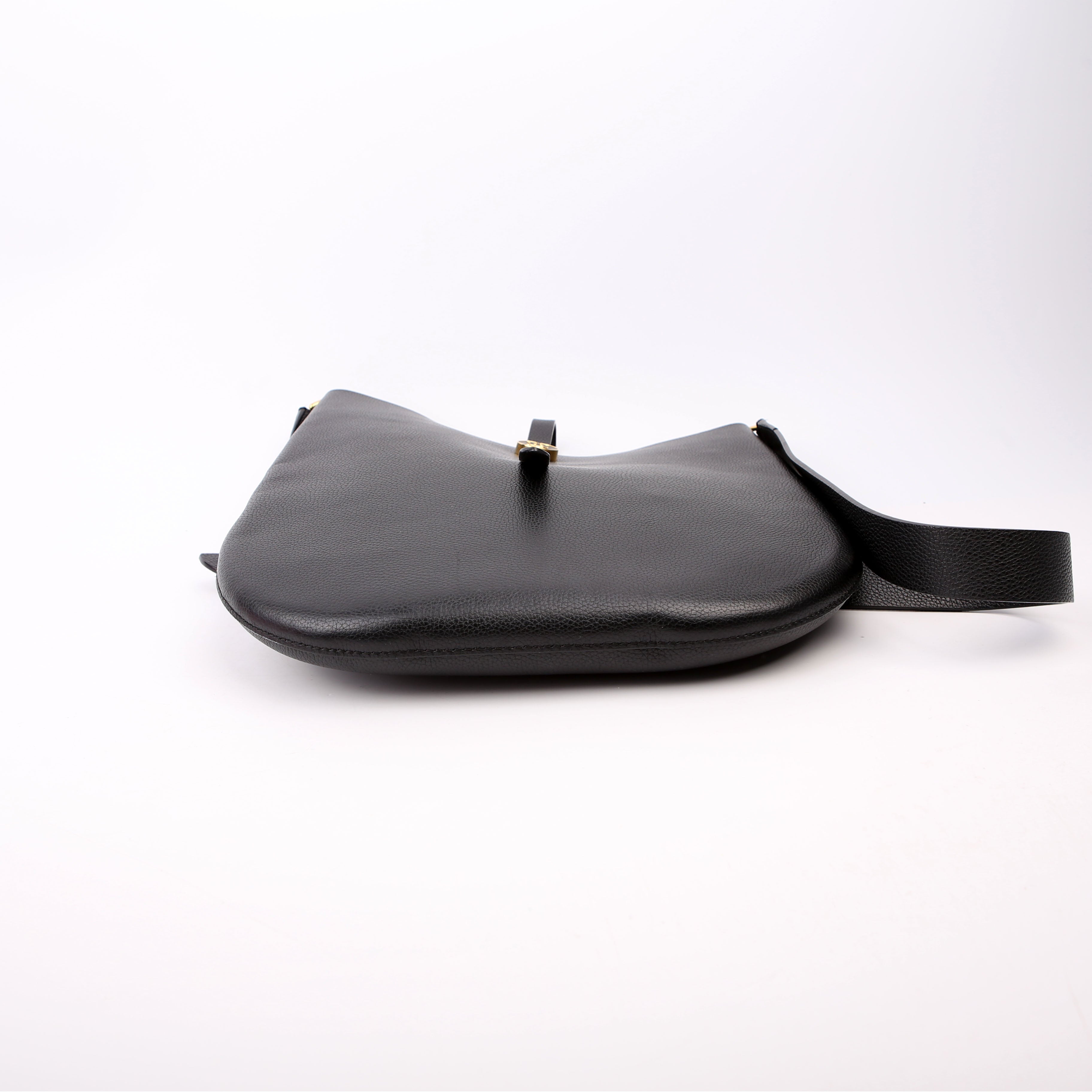 Anne Grain Calfskin Saddle Bag Black