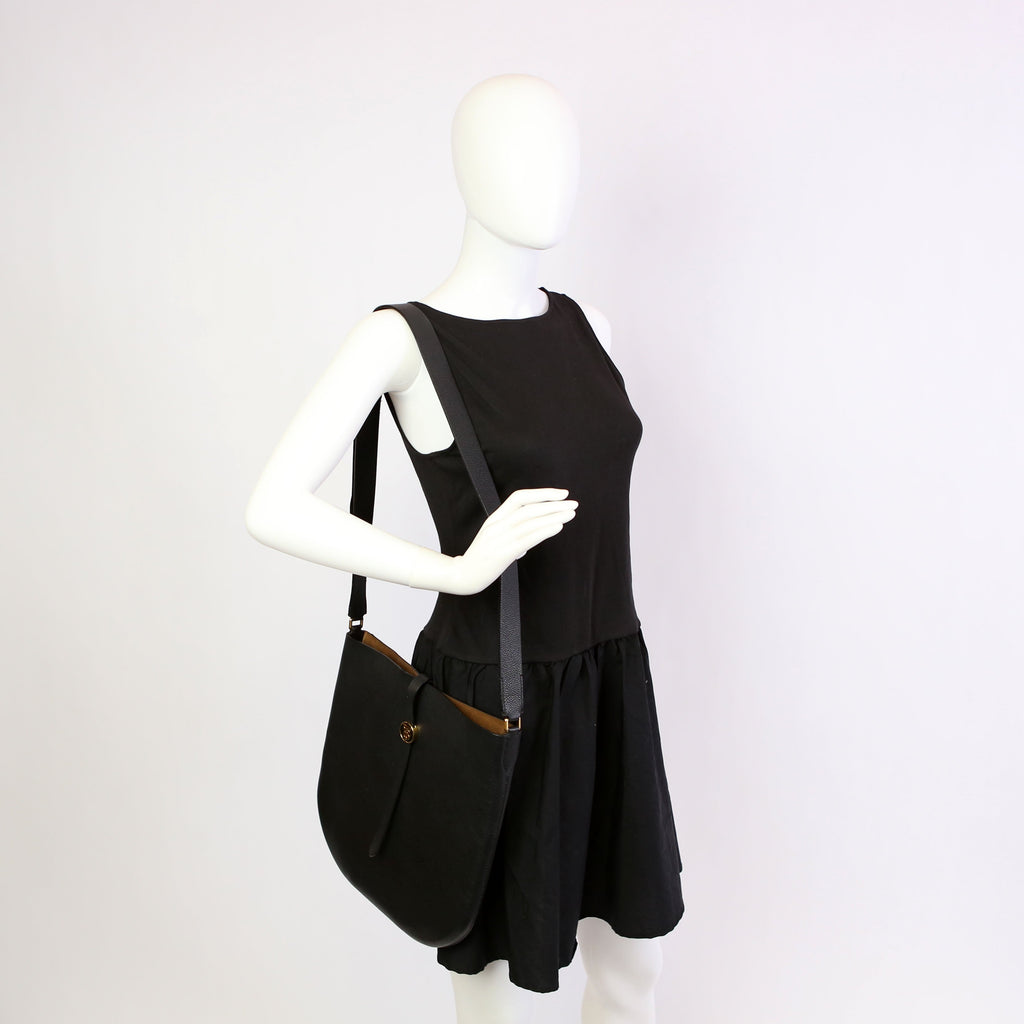 Anne Grain Calfskin Saddle Bag Black