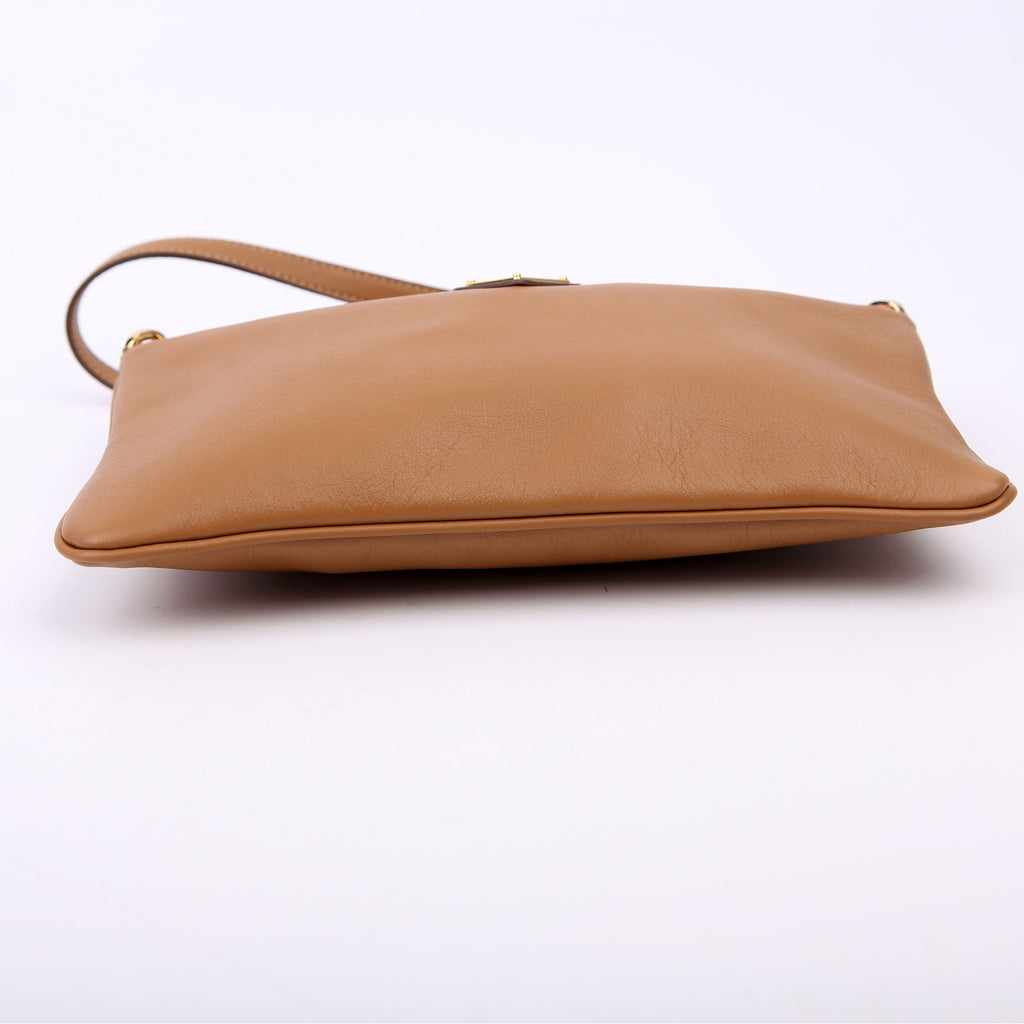 Prada 1BC238 Triangle Logo Calfskin Pouch On Strap Brown