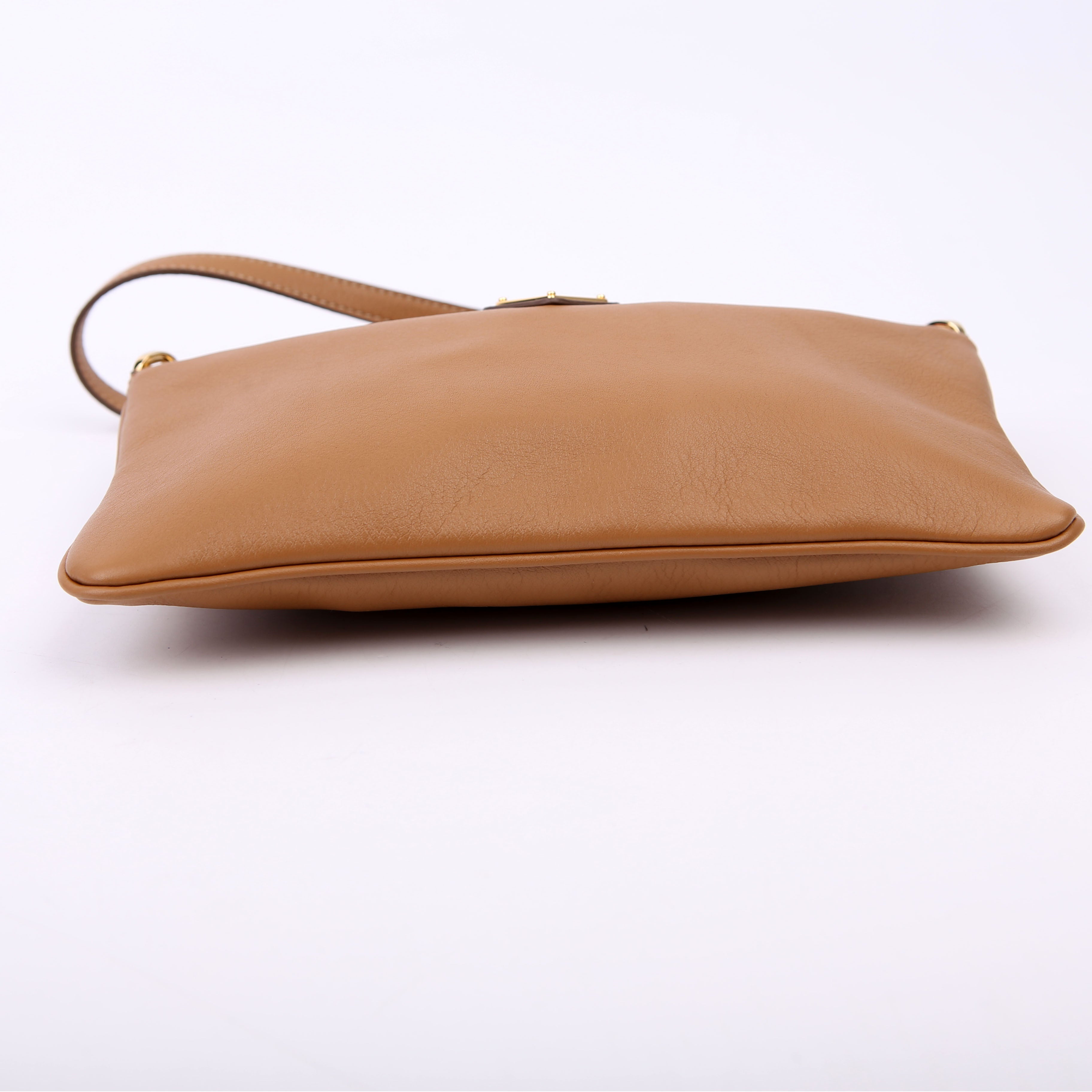 Prada 1BC238 Triangle Logo Calfskin Pouch On Strap Brown