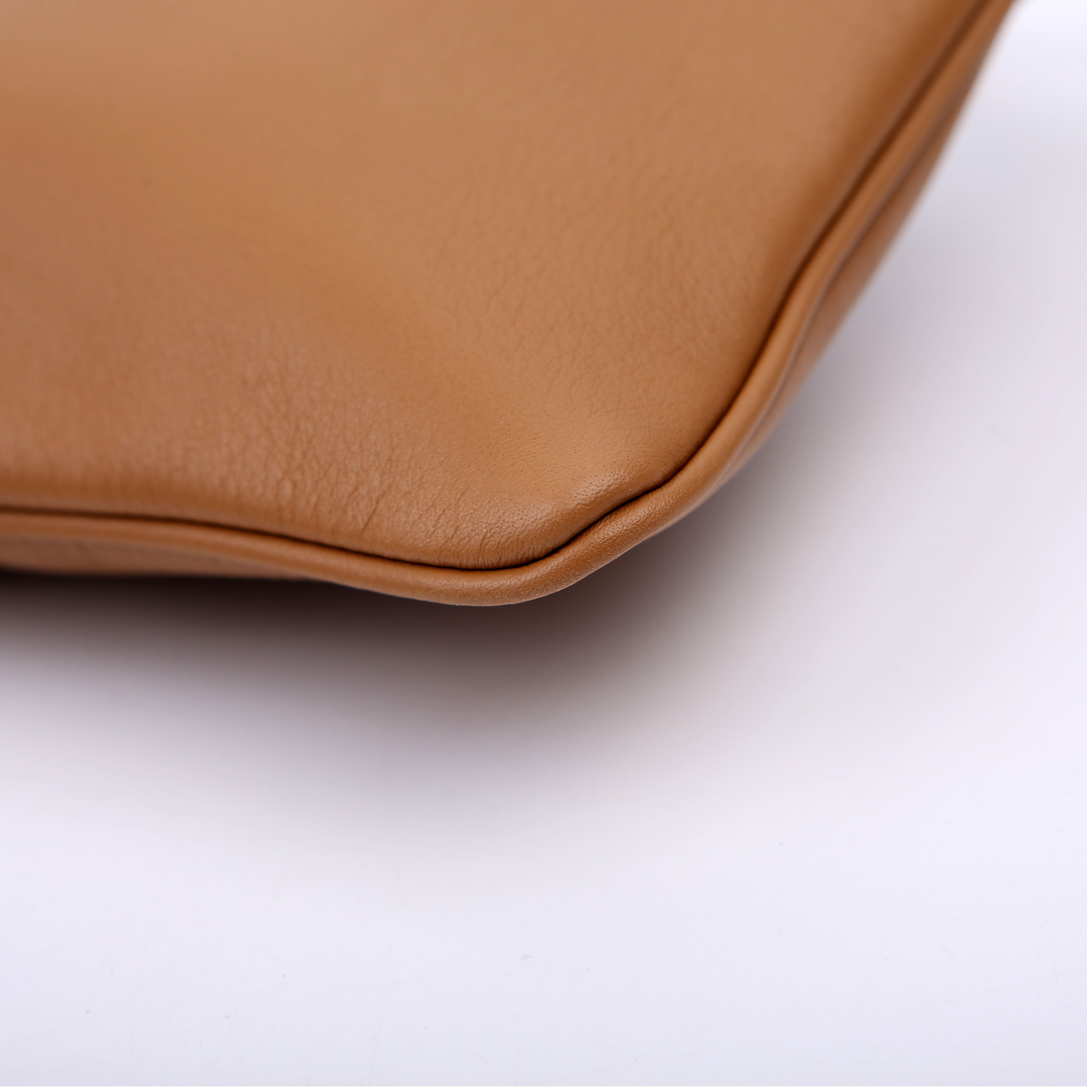 Prada 1BC238 Triangle Logo Calfskin Pouch On Strap Brown