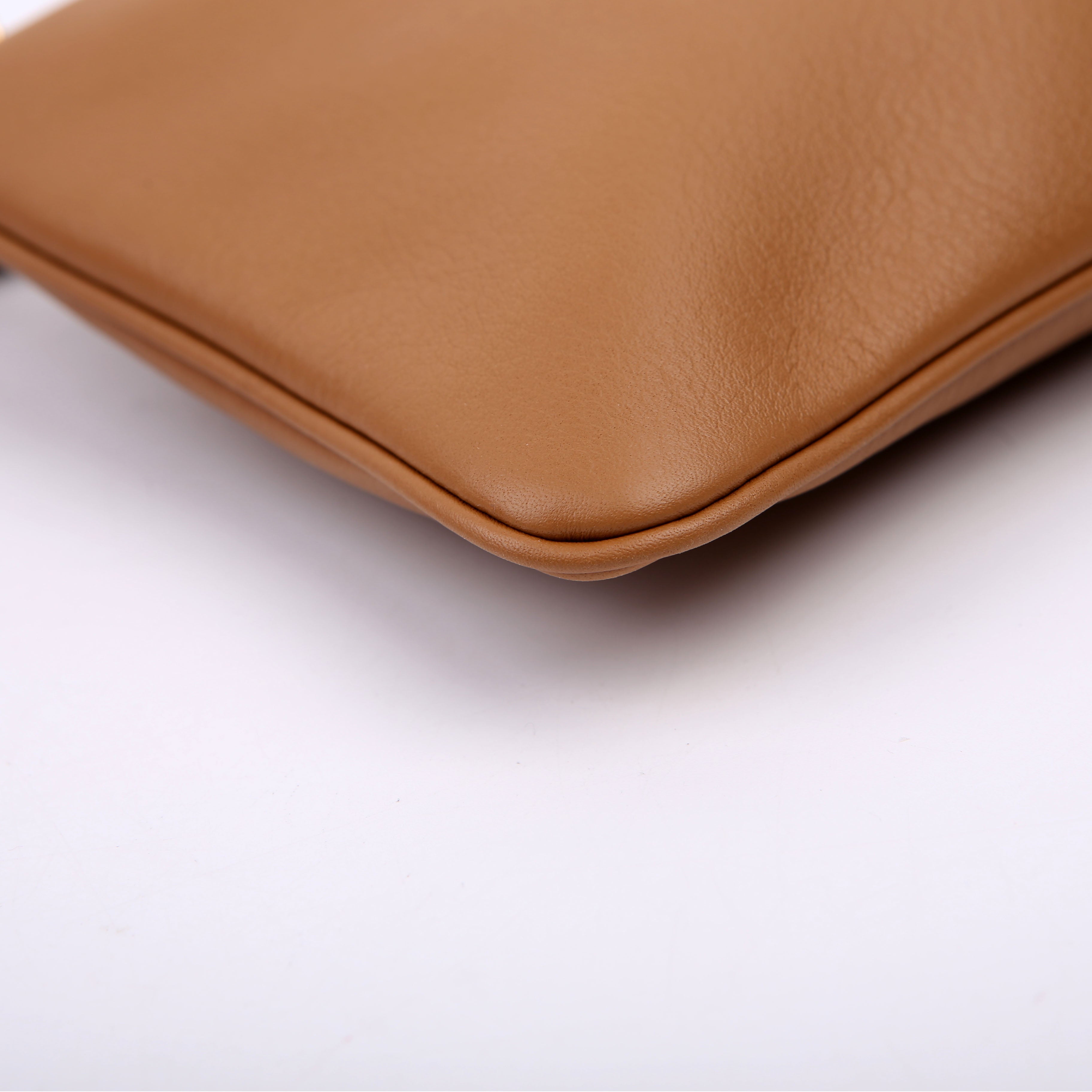 Prada 1BC238 Triangle Logo Calfskin Pouch On Strap Brown