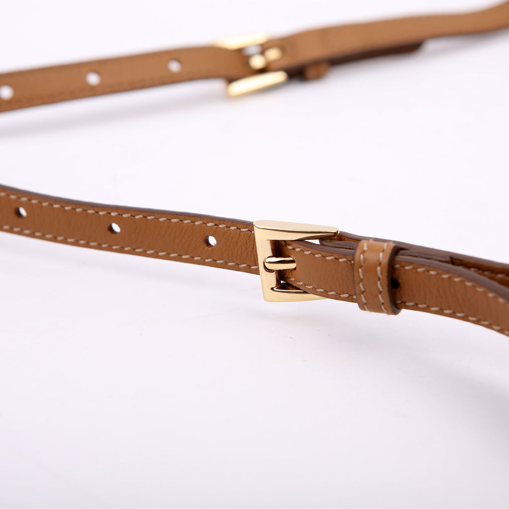 Prada 1BC238 Triangle Logo Calfskin Pouch On Strap Brown