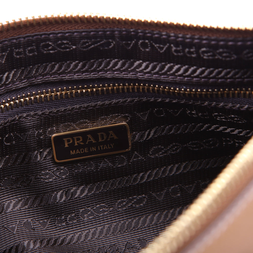 Prada 1BC238 Triangle Logo Calfskin Pouch On Strap Brown