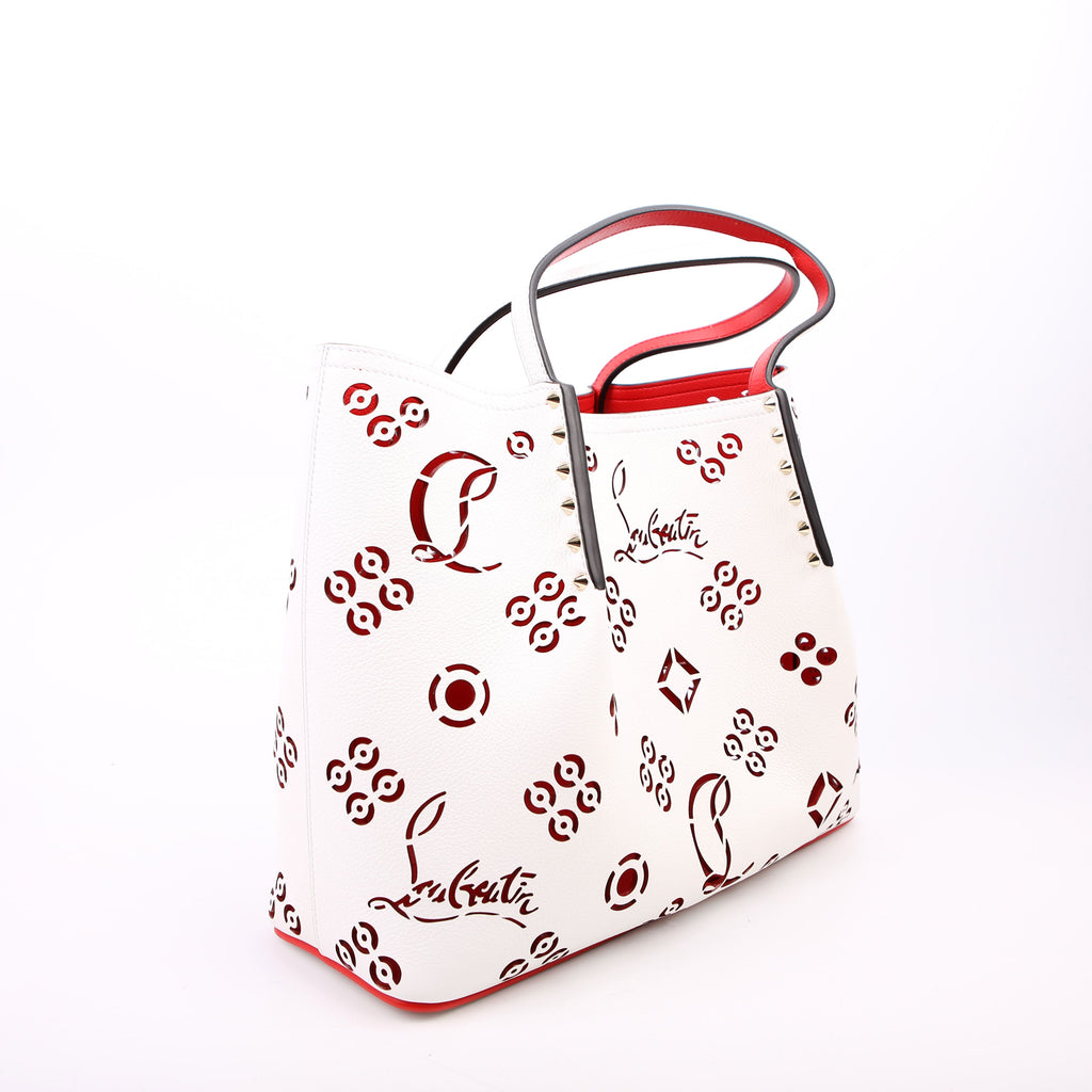 Cabarock Loubinthesky Perforated Leather Large Tote White