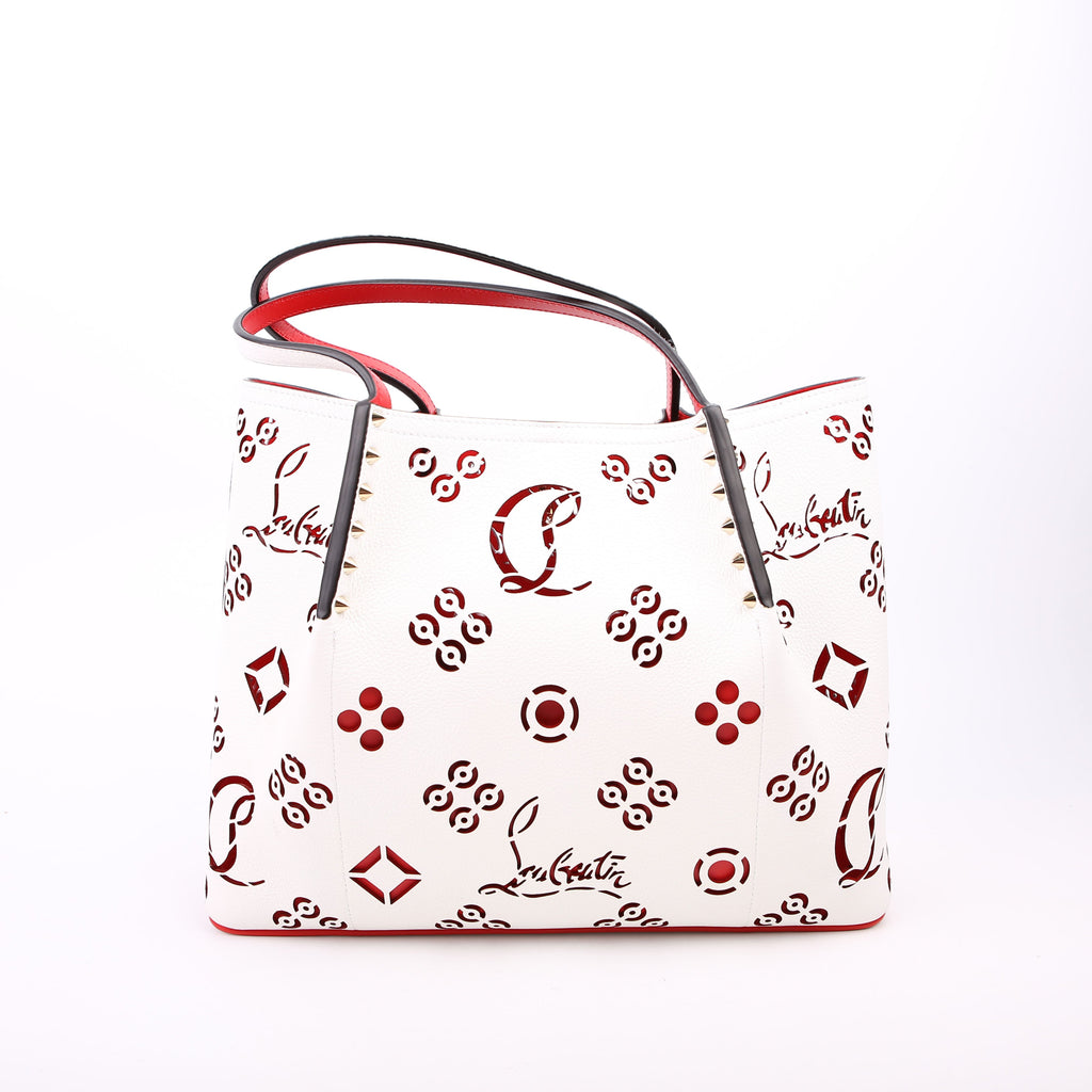 Cabarock Loubinthesky Perforated Leather Large Tote White