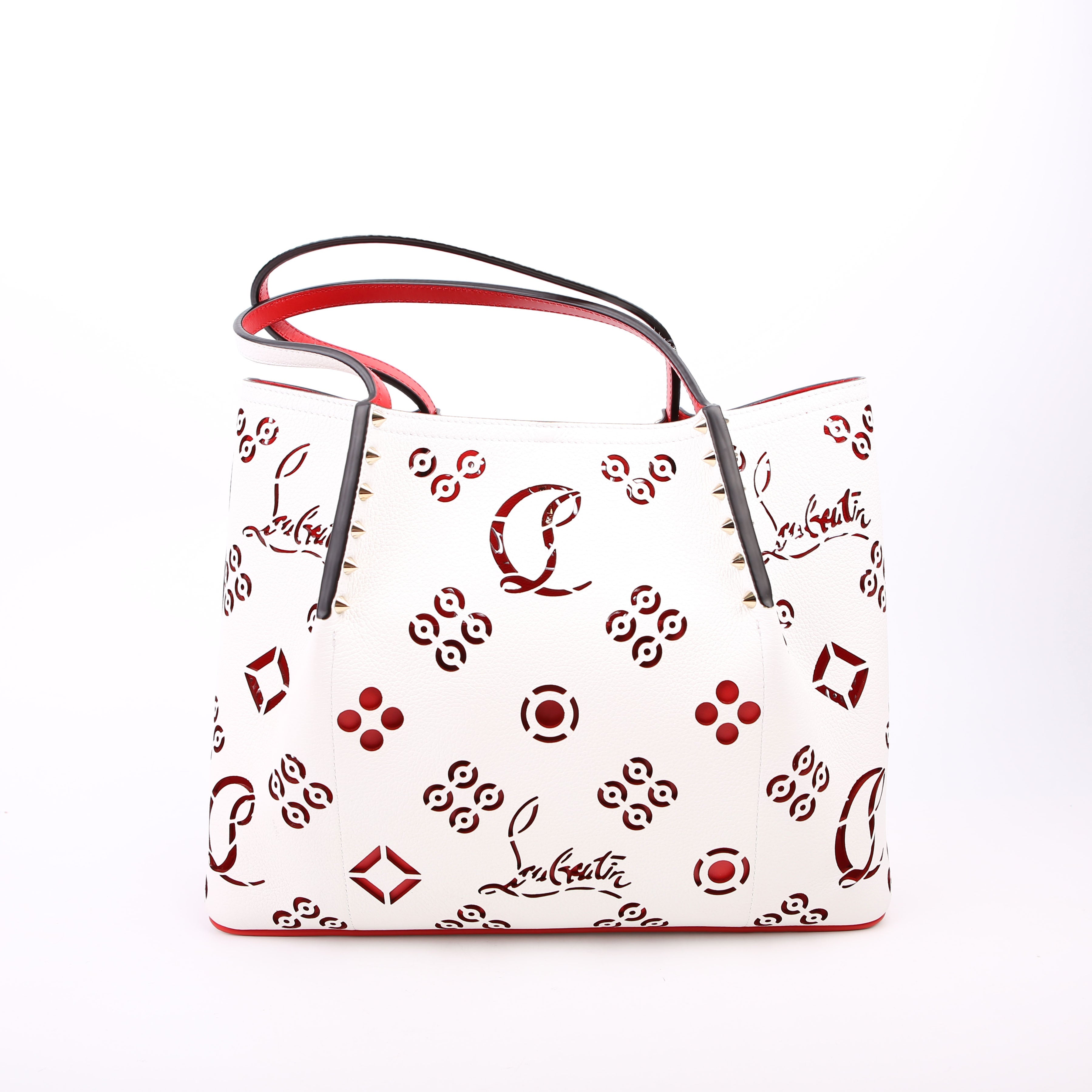 Cabarock Loubinthesky Perforated Leather Large Tote White