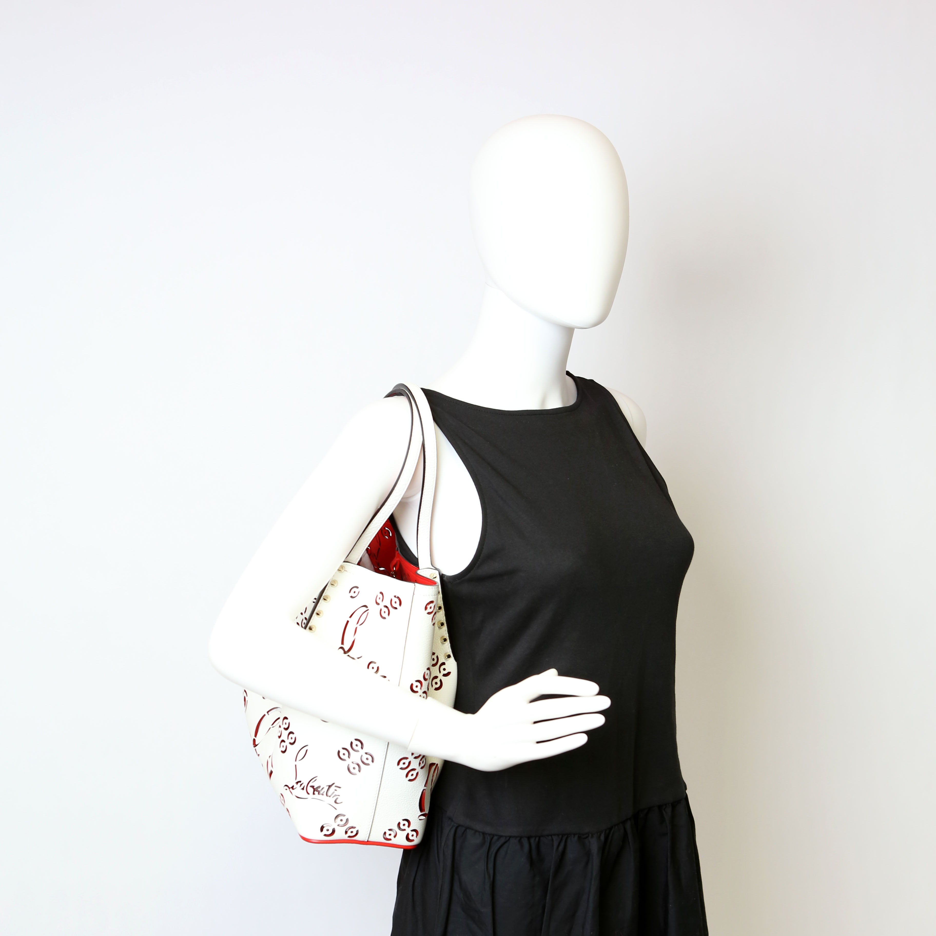 Cabarock Loubinthesky Perforated Leather Large Tote White