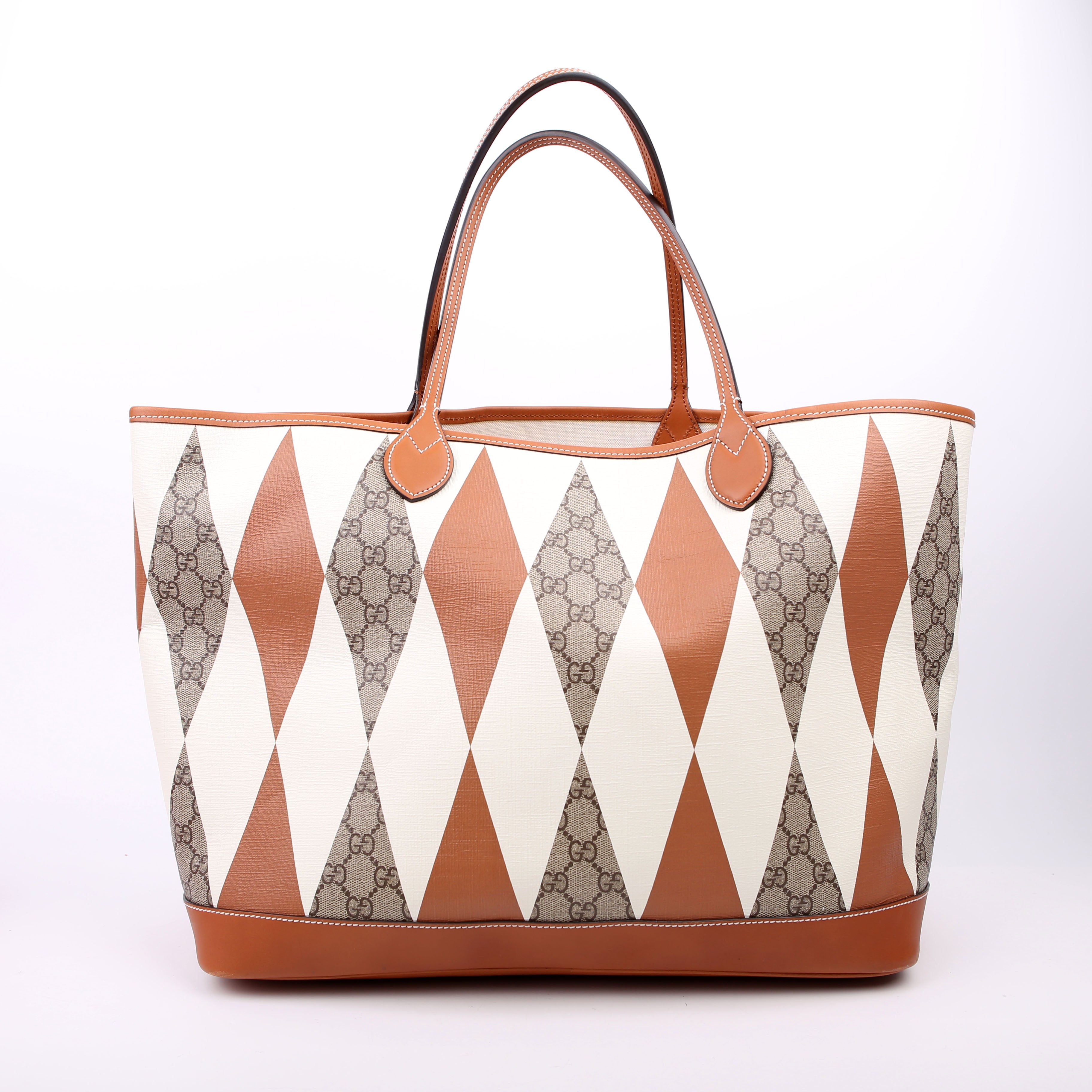 726755 GG Supreme Rhombus Tote With Pouch Large Brown