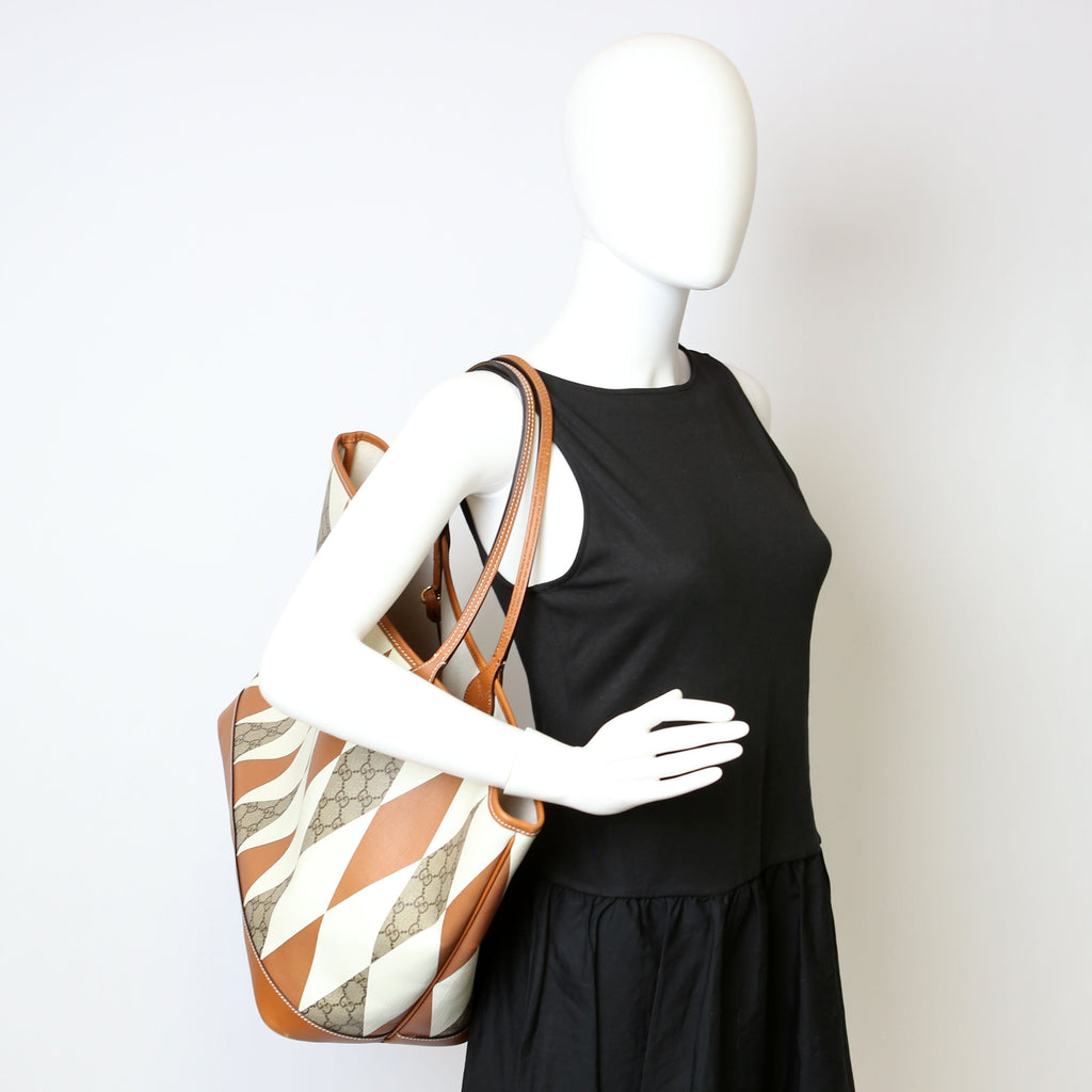 726755 GG Supreme Rhombus Tote With Pouch Large Brown
